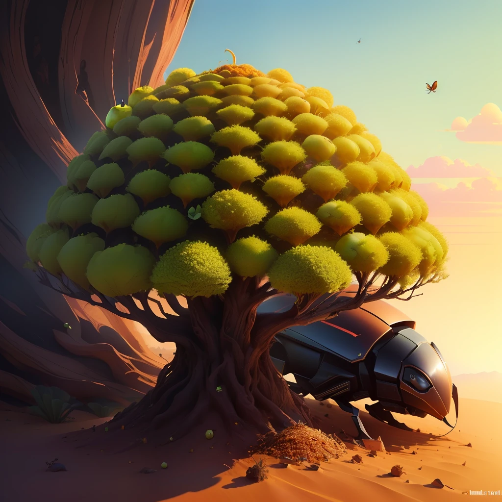 Anthill shaped like an apple, worm, insects, fantasy