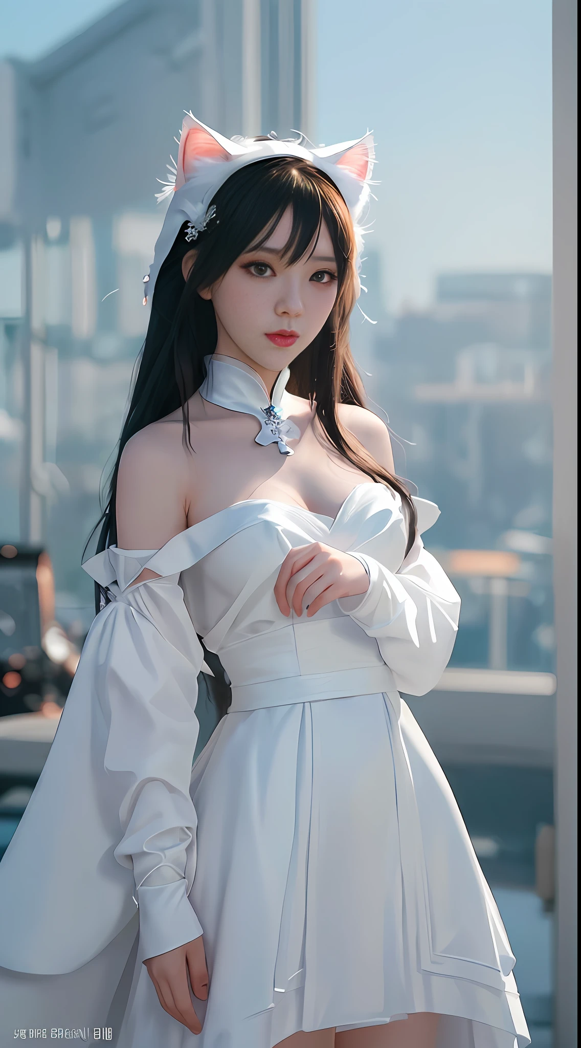 there is a woman in a white dress with a cat ear, artwork in the style of guweiz, guweiz, guweiz on artstation pixiv, guweiz on pixiv artstation, inspired by WLOP, fanart best artstation, guweiz masterpiece, art of wlop, wlop art, ross tran 8 k
