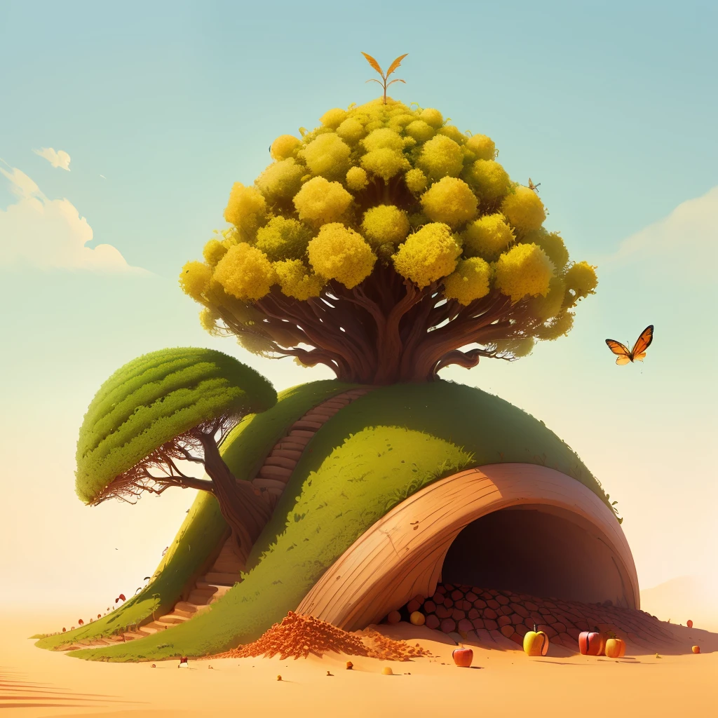 Anthill shaped like an apple, worm, insects, fantasy