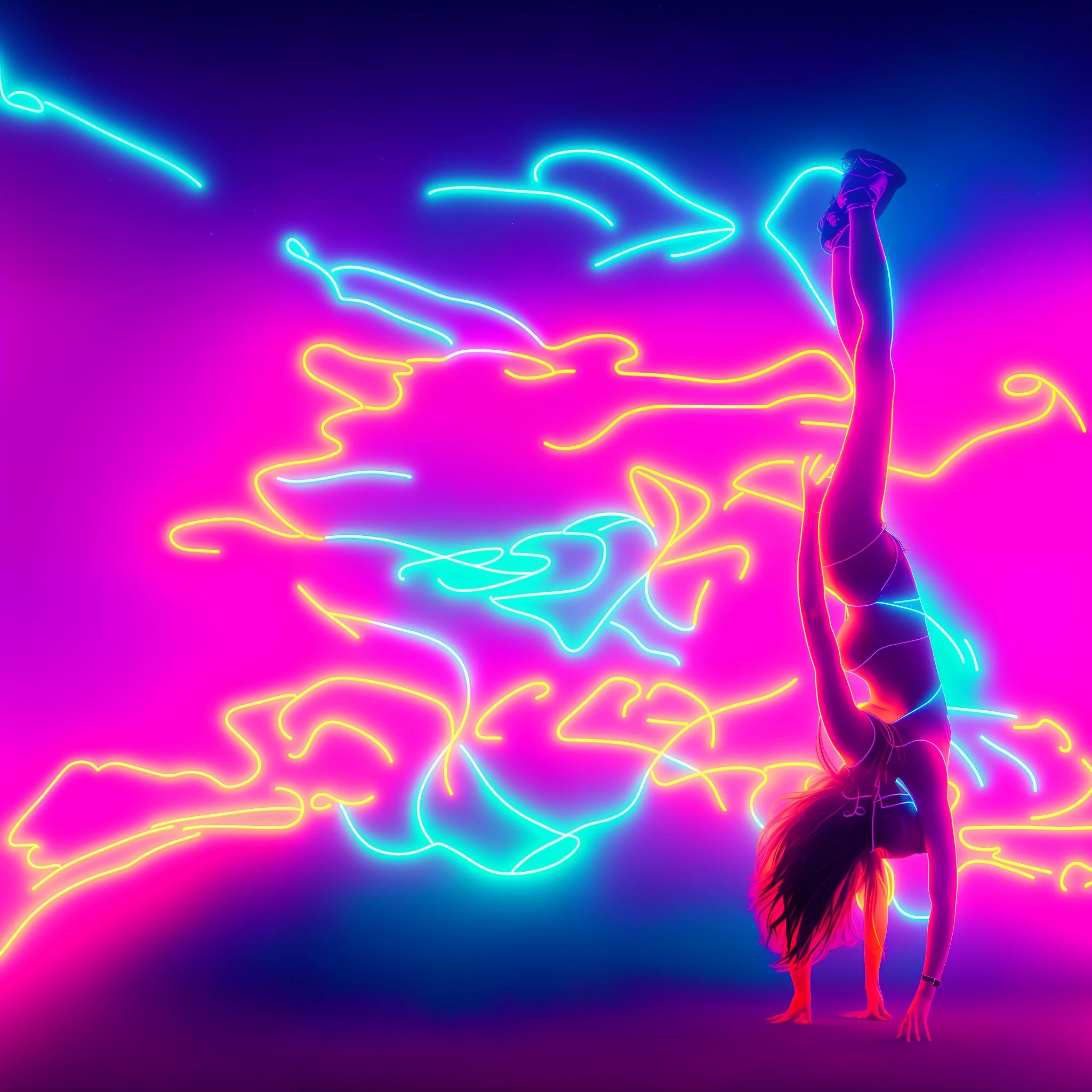 vibrant neon trance rave female deity goddess dancers ultra rave breakdancing, Neon, Synthwave, Ink, Electric Colors, Colorful