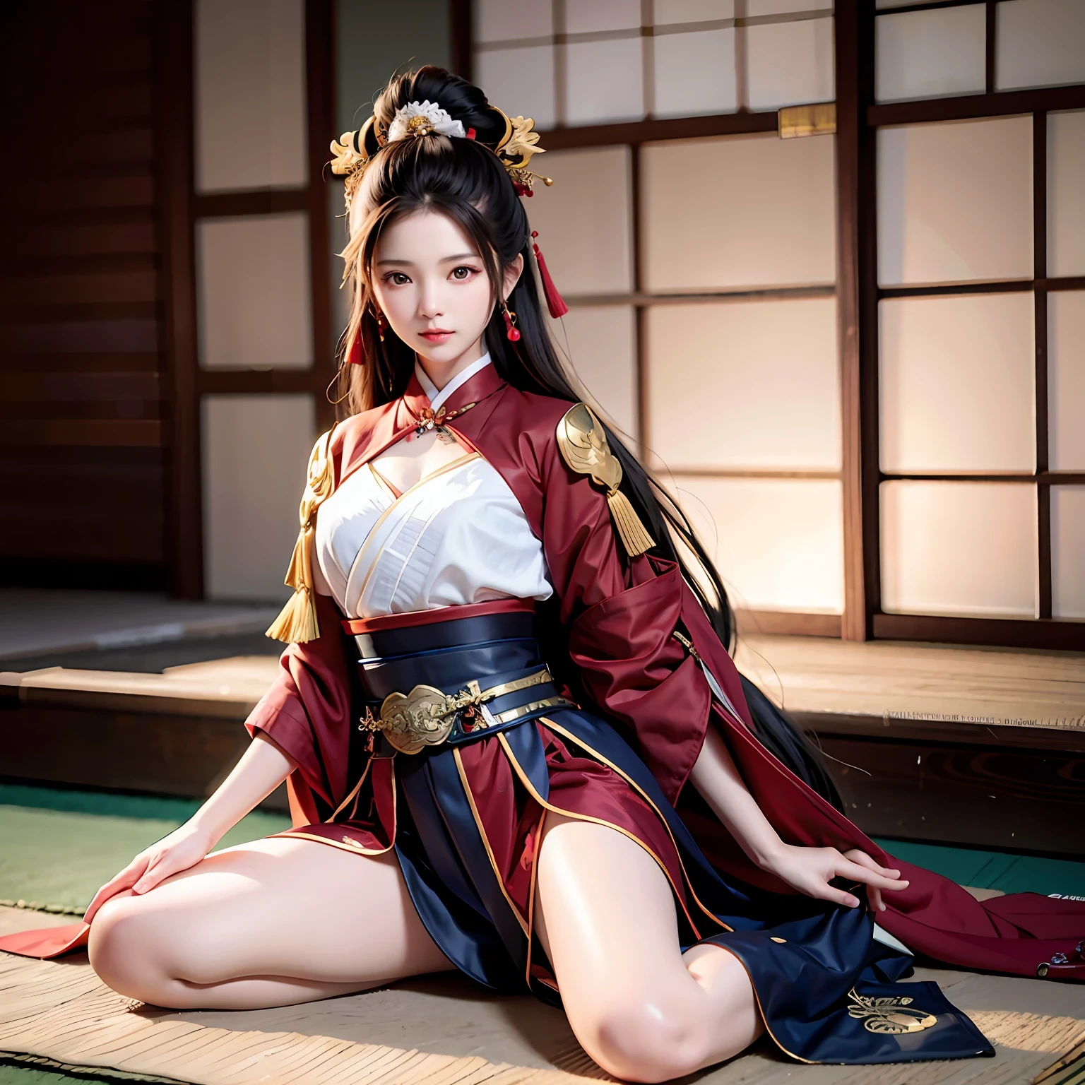 A arafed asian samurai woman with a samurai mask , gorgeous sitting pose with a sward,half chest swaving, a picture by Jason Chan, tumblr, shin hanga, beautiful asian girl, japanese model, beautiful body and face, attractive body, beautiful asian woman, sexy girl, gorgeous young korean woman, perfect body, sexy body, sexy body and face, korean girl, beautiful body, beautiful model girl