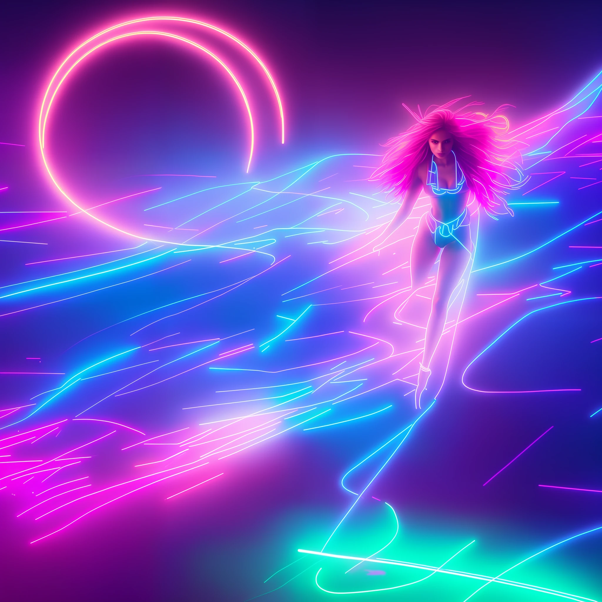 (extremely detailed CG)(best quality)(an extremely delicate and beautiful) vibrant neon trance rave atmosphere, (1girl), goddess-like, (breakdancing, hovering in air),(multicolored_hair:1.2+neon green hair+neon pink hair+neon blue hair), (revealing outfit:0.7+revealing bra:0.3), sparkling silver accessories, (colorful lights:1.3+neon lights:1.2), sexy and alluring, (dynamic and energetic poses:1.2), (glowing neon effects:1.1), ultra-rave techno background.