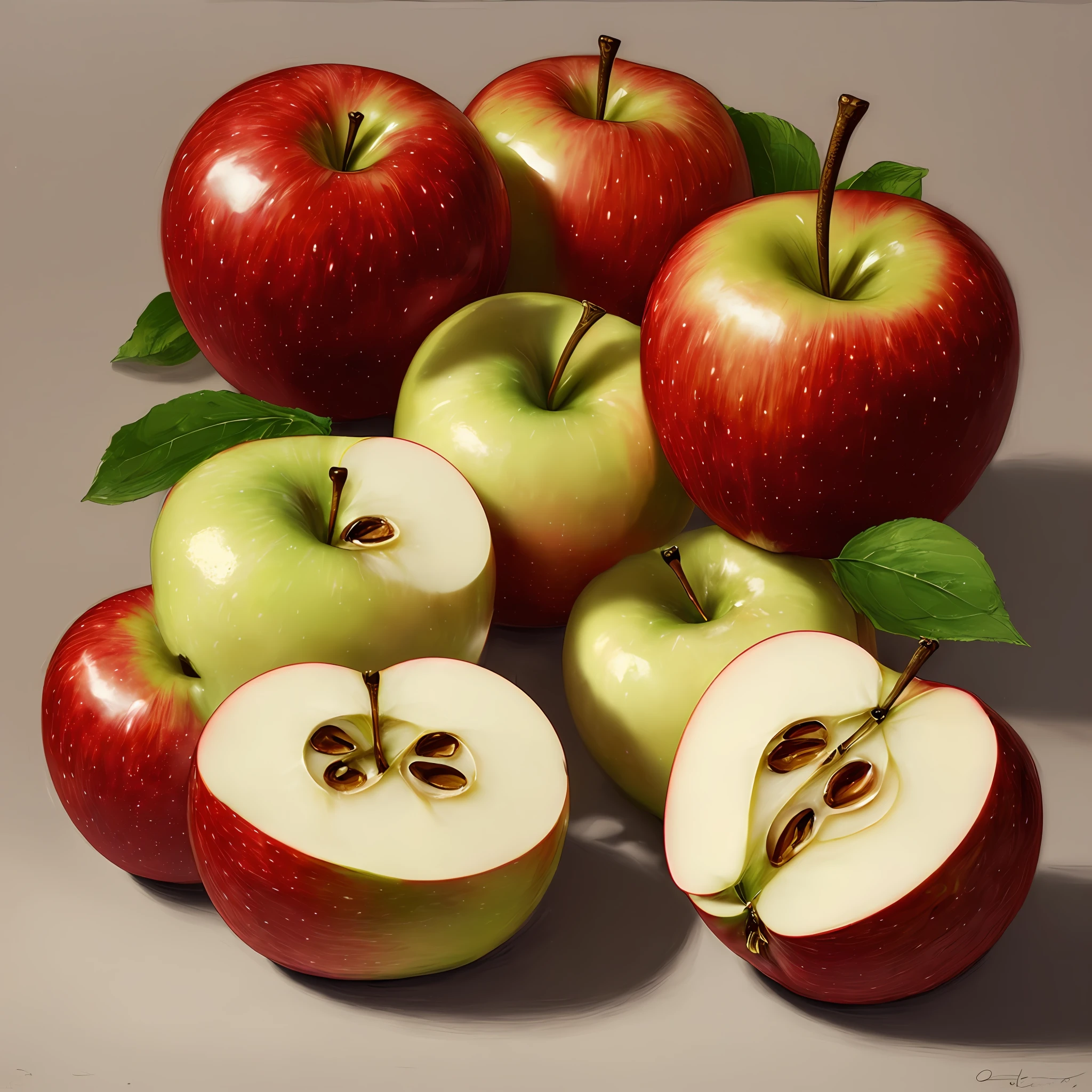 ((Smooth lines + soft colors + apple texture + light and shadow depicted vividly: 1.3 + full color + add three-dimensionality and layering.)