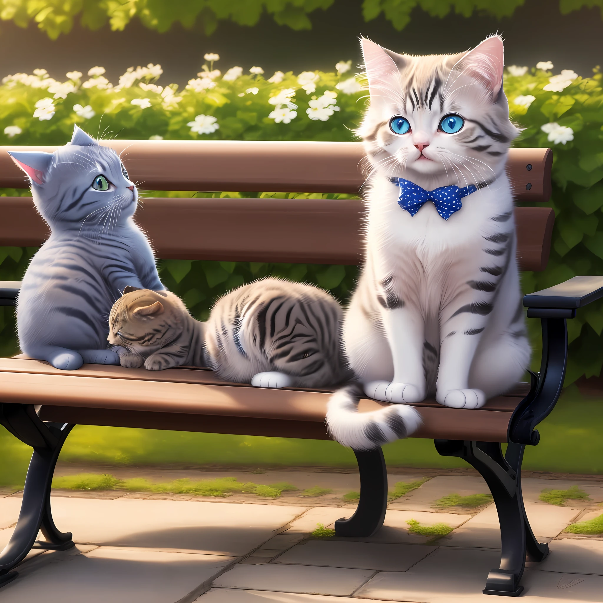 A cute cat is sitting on the bench, high resolution, eye colour is blue