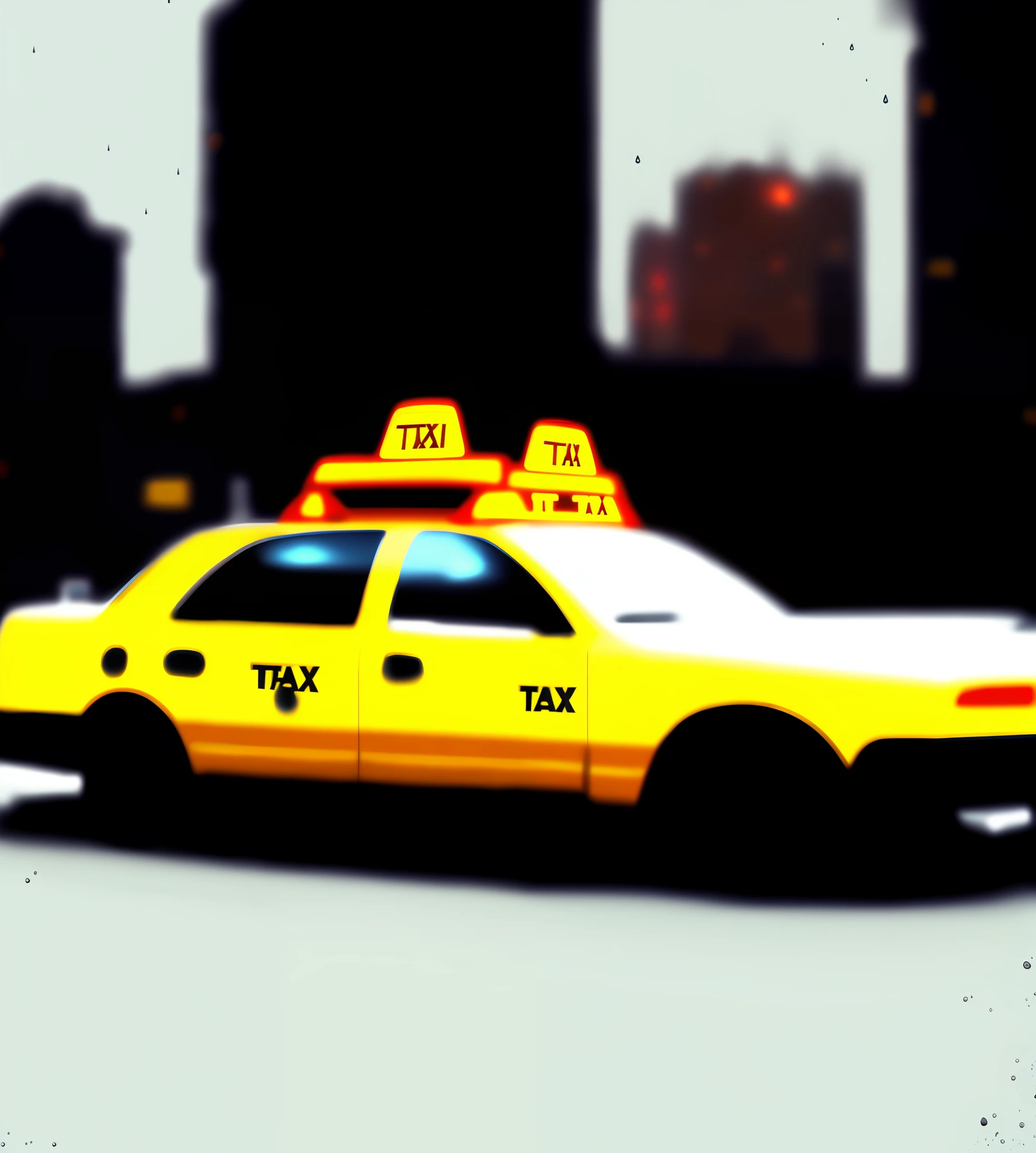 Ultra clear taxi, metallic texture, colorful, night, rainy day, hyper-realistic