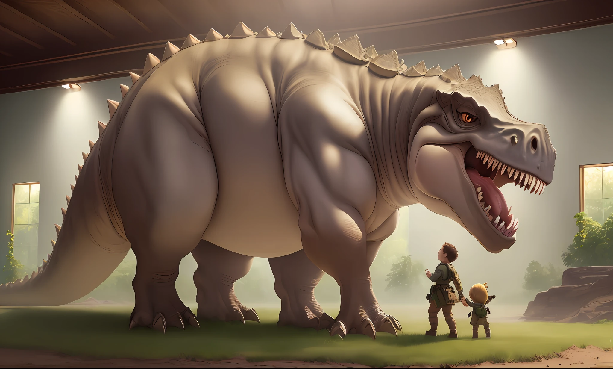 (((best quality)))), (((ultra-detailed))), (((masterpiece))), huge dinosaurs, tiny humans,