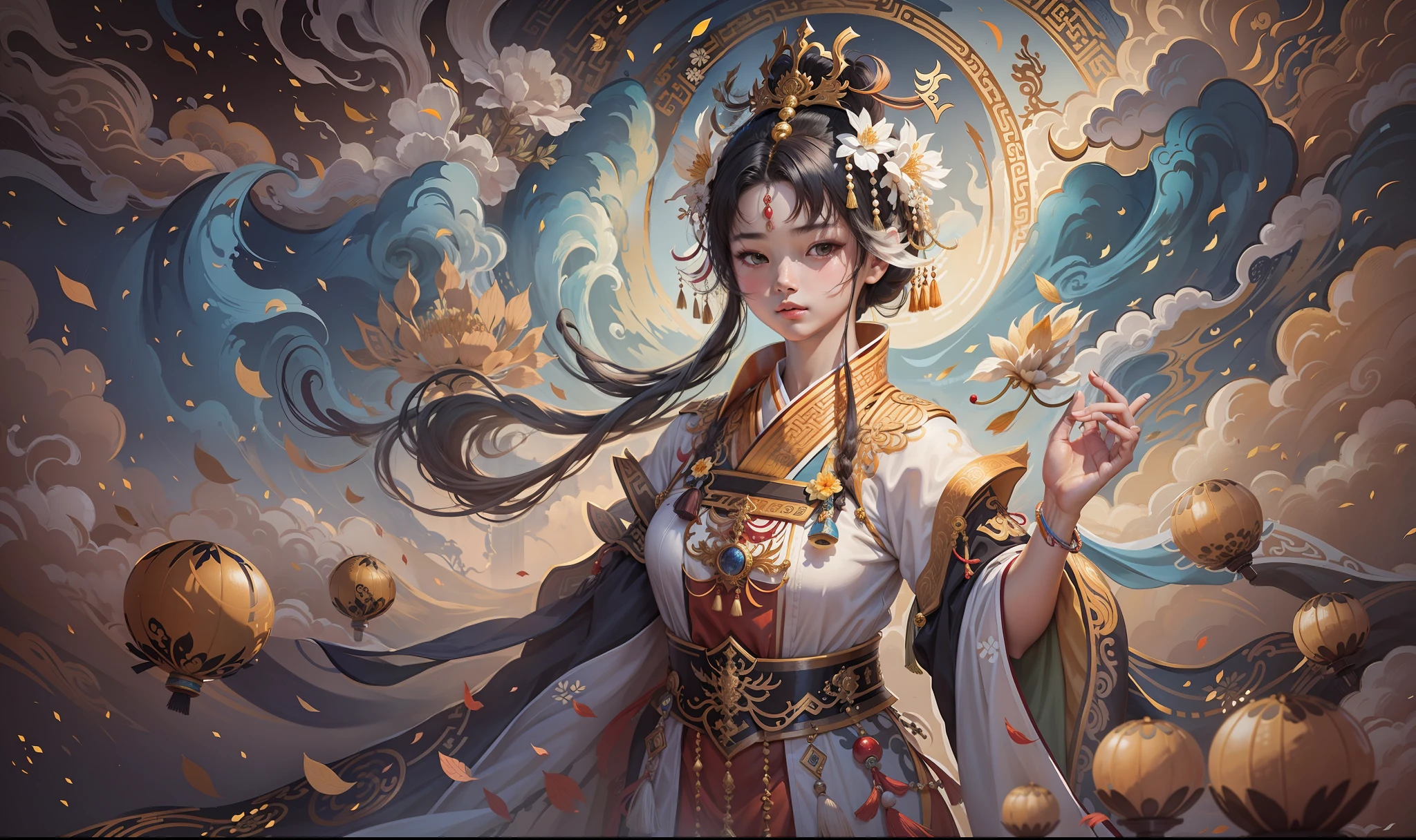 A girl, ancient Chinese costume, whole body, sunshine, clear face, clean white background, masterpiece, super detail, epic composition, ultra HD, high quality, extremely detailed, official art, uniform 8k wallpaper, super detail, 32k -- v 6