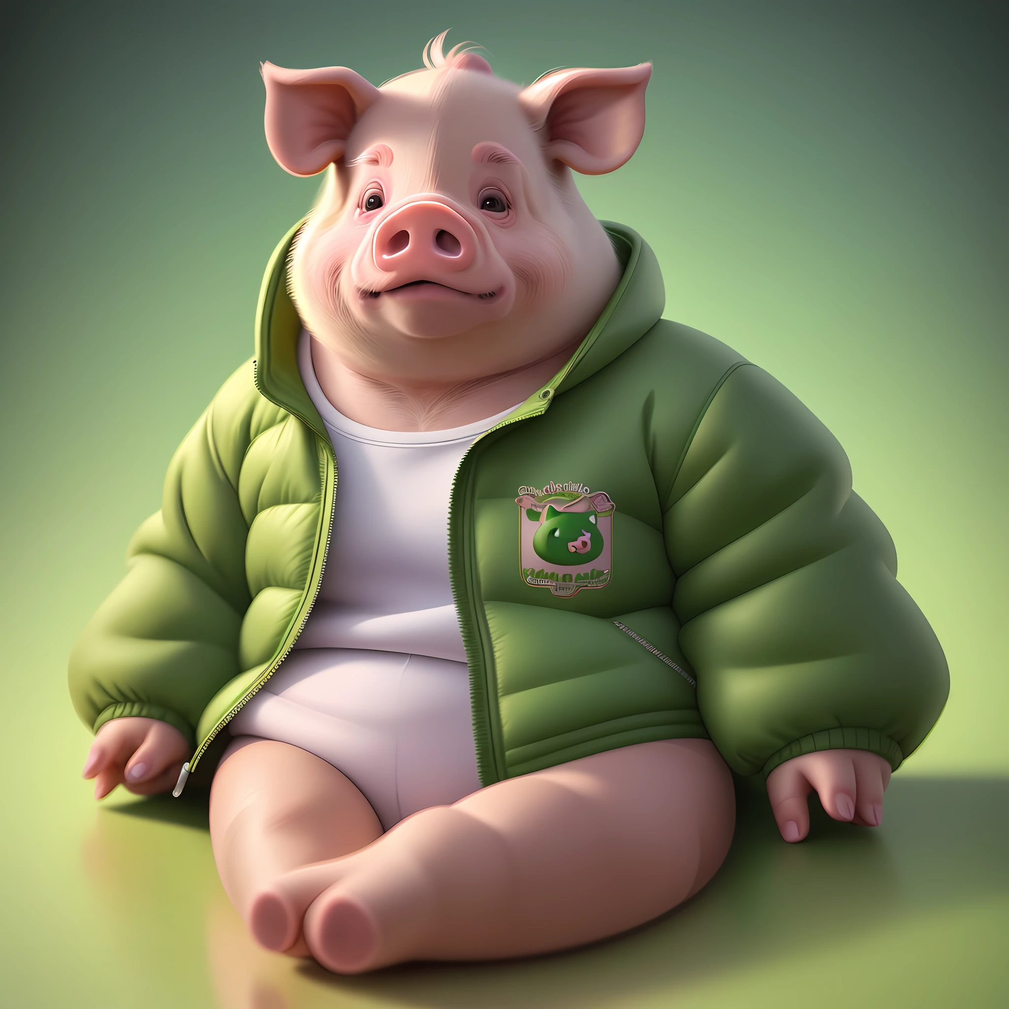 There is a pig wearing a green jacket and sitting at a table, lovely digital painting, cute detailed digital art, highly detailed digital painting, realistic anime pig, ultra realistic illustration, realistic illustration, highly detailed digital painting, hyperrealistic illustration, ultra realistic 3d illustration, ultra realistic illustration, ultra realistic stained, furry digital art, stunning digital illustration, furry character portrait