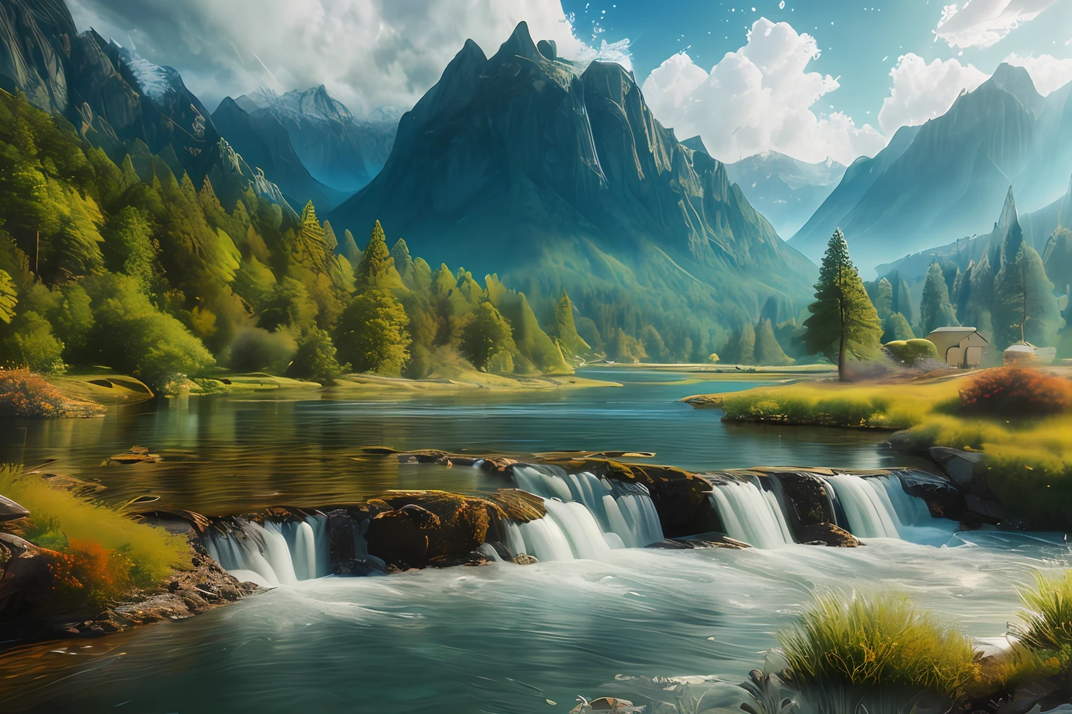 landscape,water,(extremely detailed CG unity 8k wallpaper), most beautiful artwork in the world,professional majestic oil painting,intricate, High Detail, Sharp focus, dramatic, photorealistic painting art