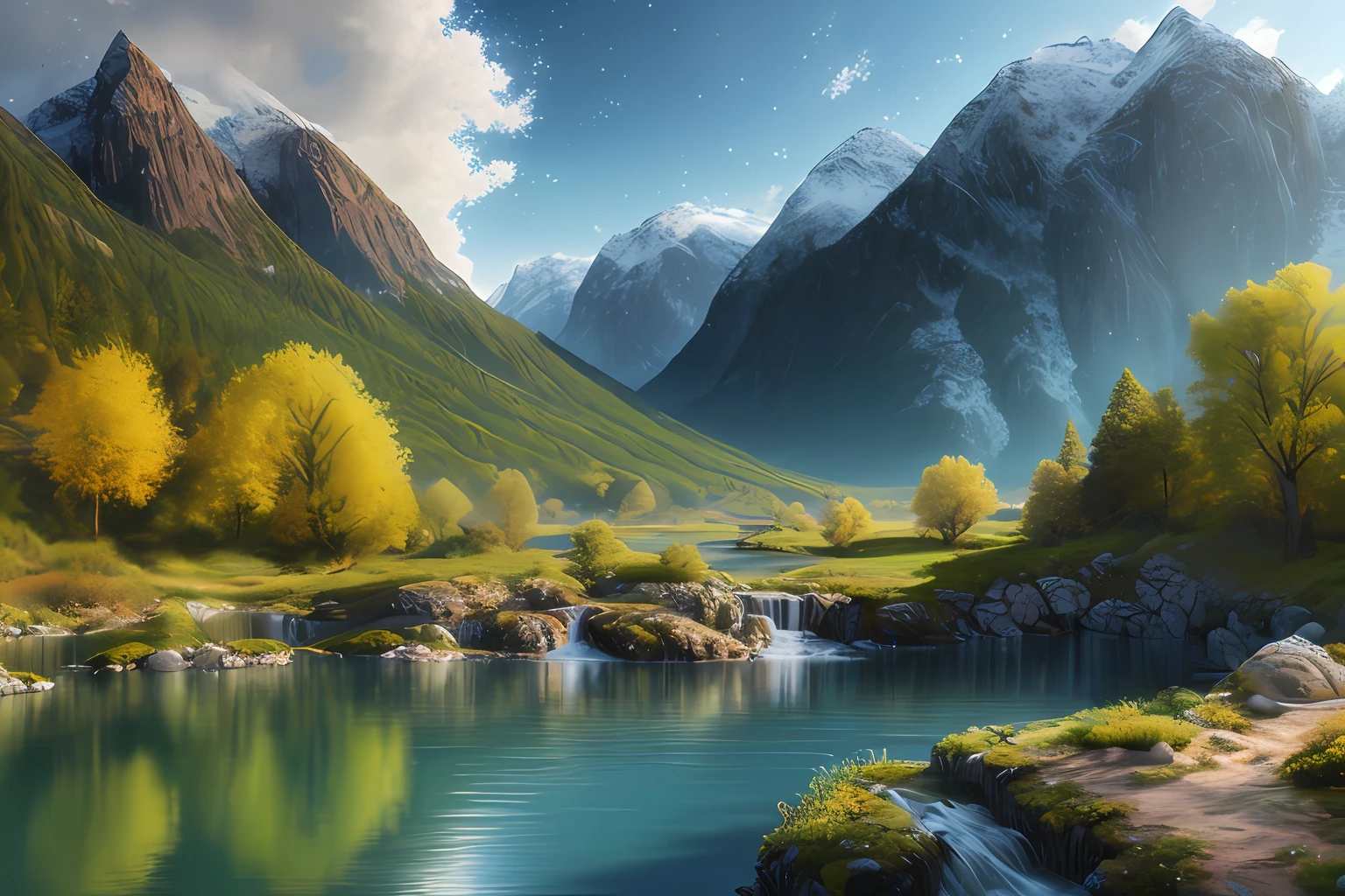 landscape,water,(extremely detailed CG unity 8k wallpaper), most beautiful artwork in the world,professional majestic oil painting,intricate, High Detail, Sharp focus, dramatic, photorealistic painting art