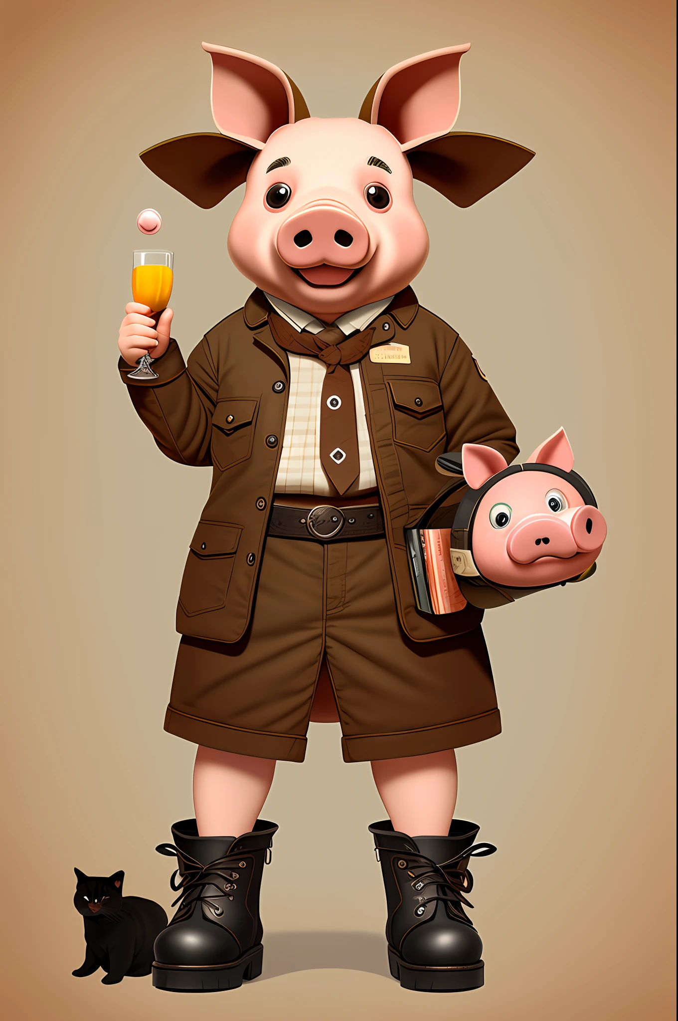 anthropomorphic pig, pig-cat-in-boots hybrid, adorable digital art, cute, inspired by Mascoteria, cgsociety 9, kids art in artstation, cgsociety 4k”, by mascoteria