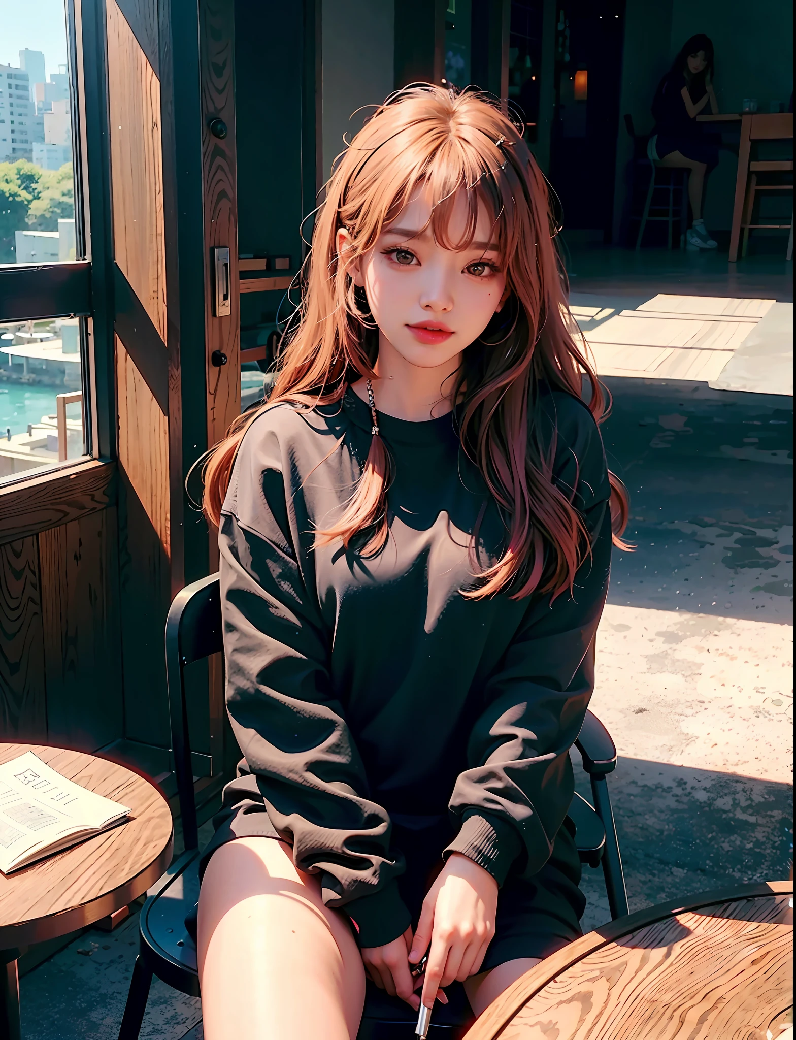 there is a woman that is sitting at a table with a fan, roseanne park of blackpink, jossi of blackpink, portrait of jossi of blackpink, sun yunjoo, lalisa manoban of blackpink, jaeyeon nam, heonhwa choe, jia, junko enoshima, jinyoung shin, lee ji-eun, lee ji - eun,whit a smile