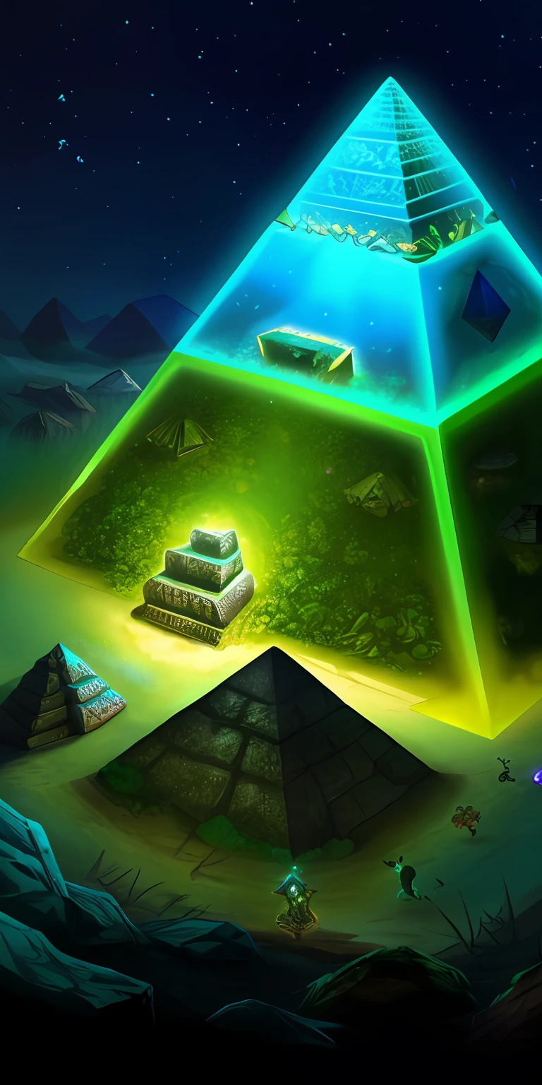 pyramid anthill, bioluminescent, game design, mythical
