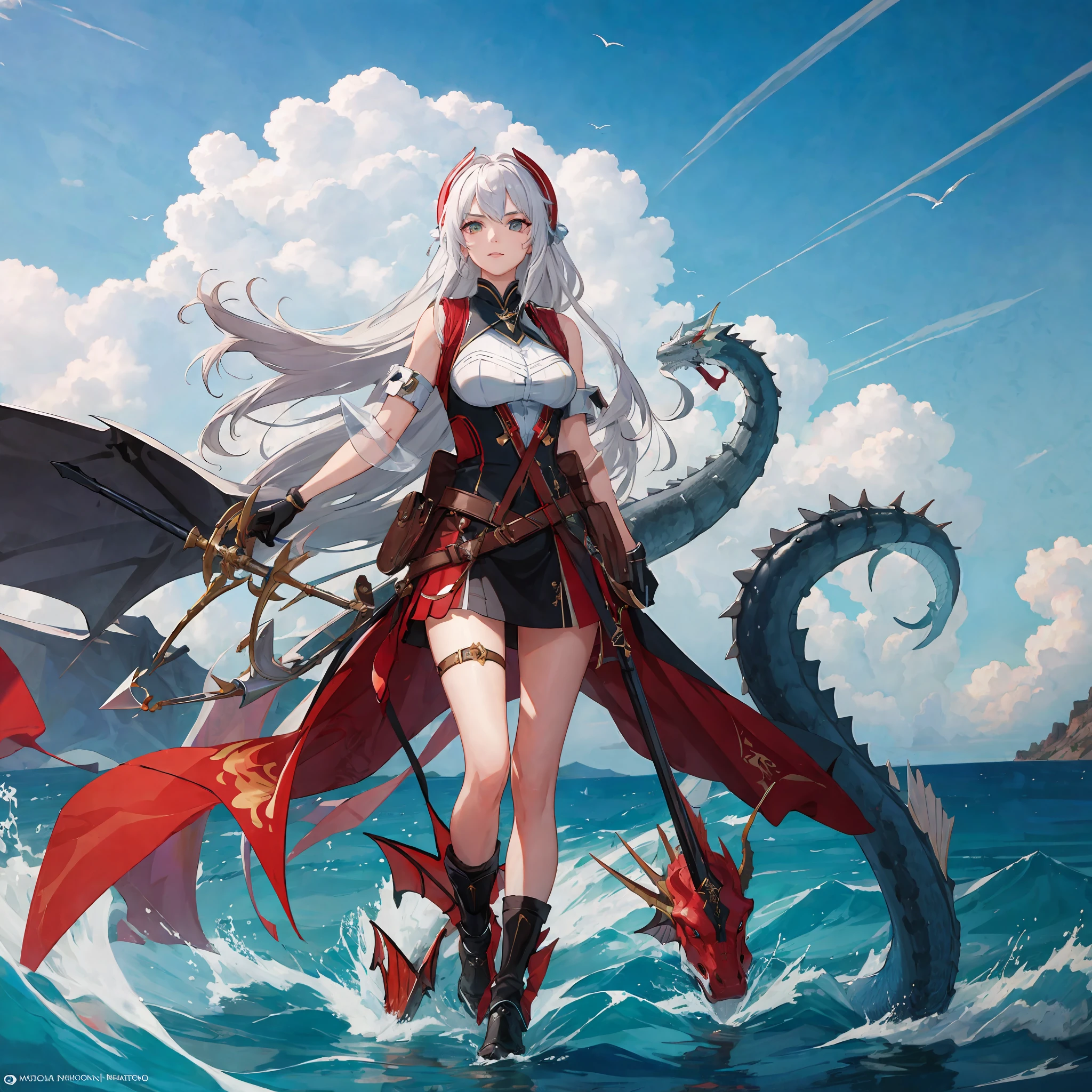((masterpiece))art,UHD 1girl,warrior,with sea dragon