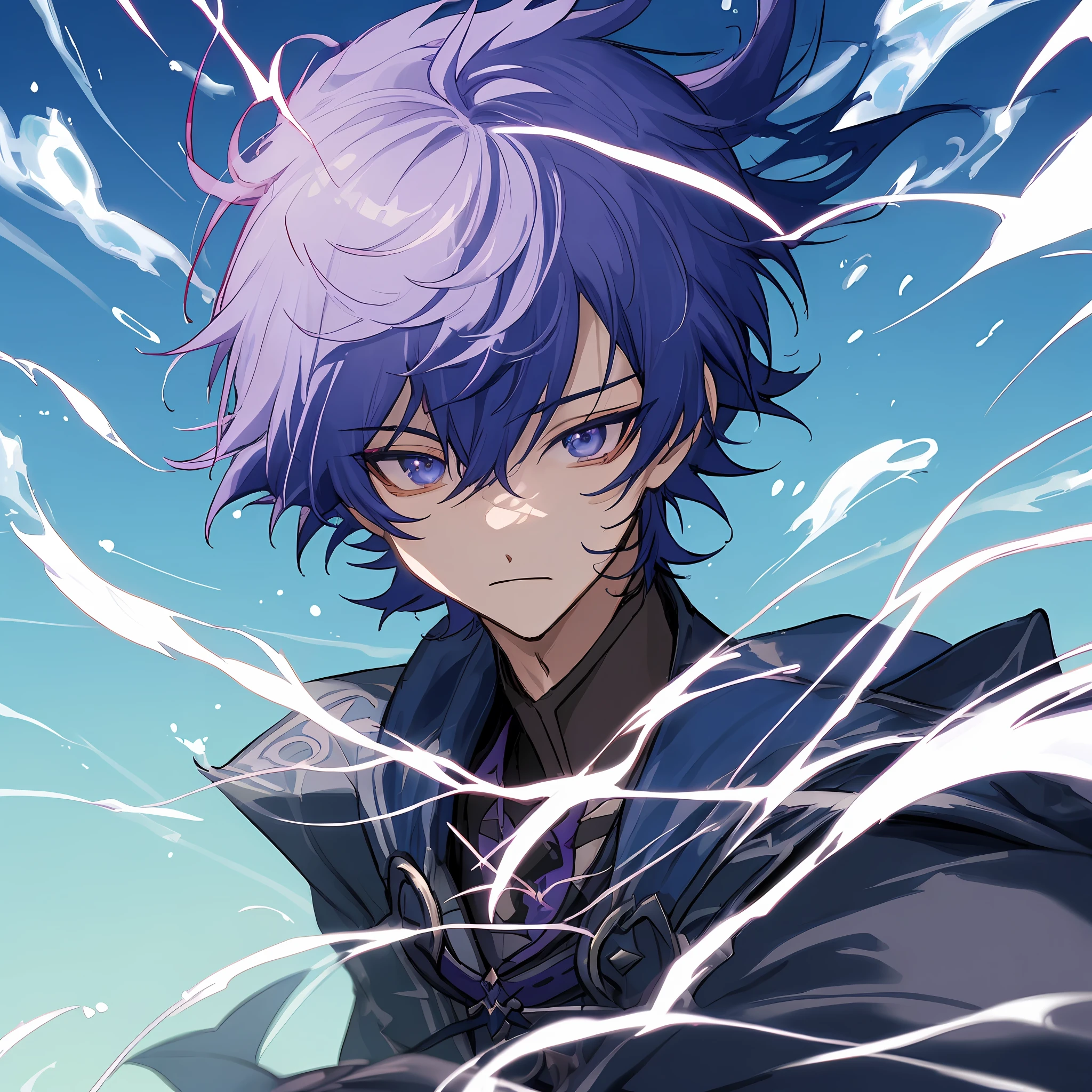 Scaramouche, Scaramouche from Genshin Impact, beautiful face, 1boy, wind SFX, random background