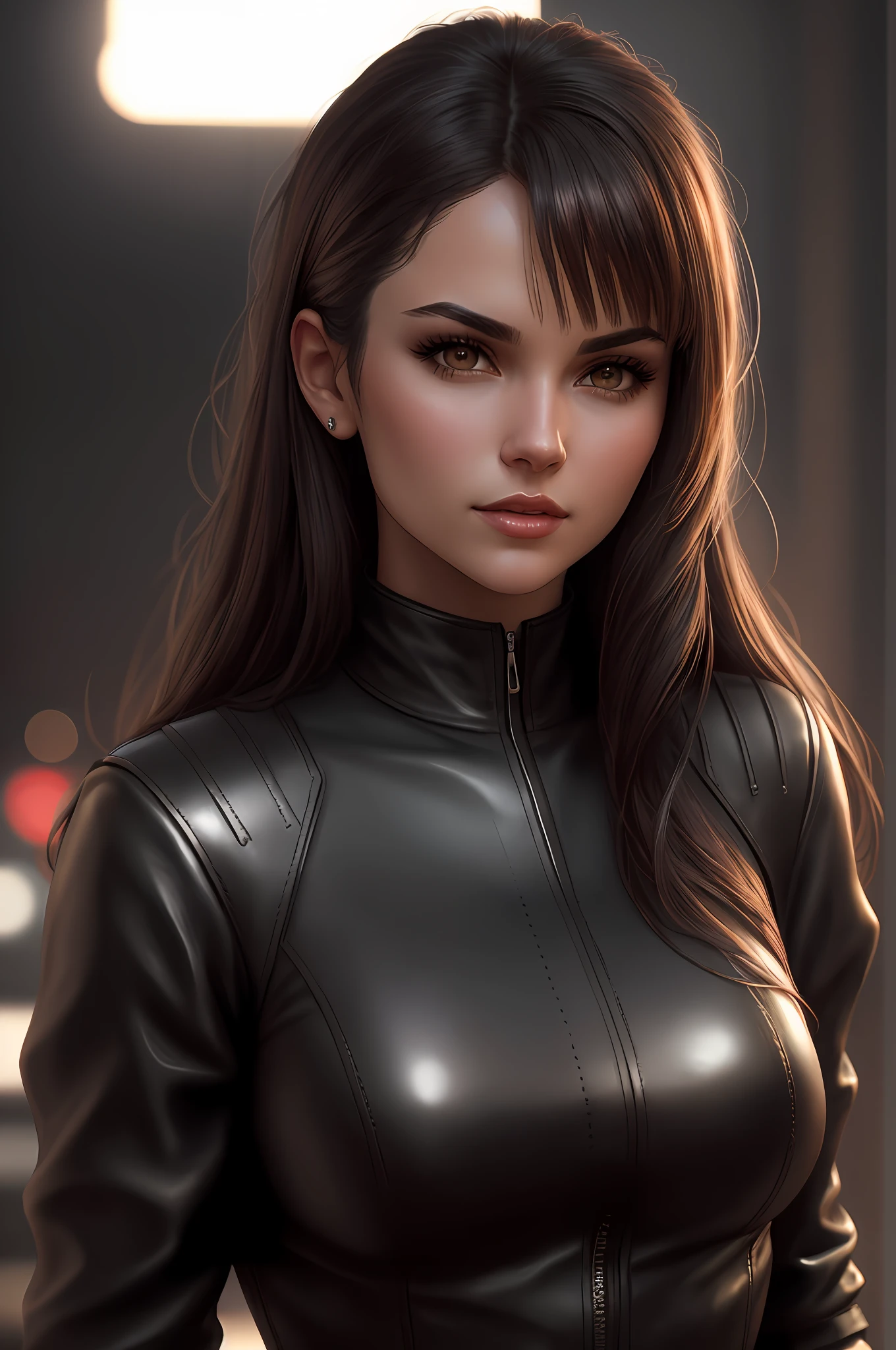 Elena Gilbert, wearing casual and modern black leather clothes, masterpiece, best quality, highest quality, cinematic lighting, (volumetric lighting), extremely detailed CG 8k wallpaper unit, focused, 8k wallpaper, 4k wallpaper, extremely detailed, ultra realistic, photorealistic, sharp focus, absurd, (HDR: 1.2), (high contrast), photography, detailed and intricate, instagram, portrait,  highly detailed, digital painting, artstation, concept art, smooth, sharp focus, illustration, cinematic lighting,