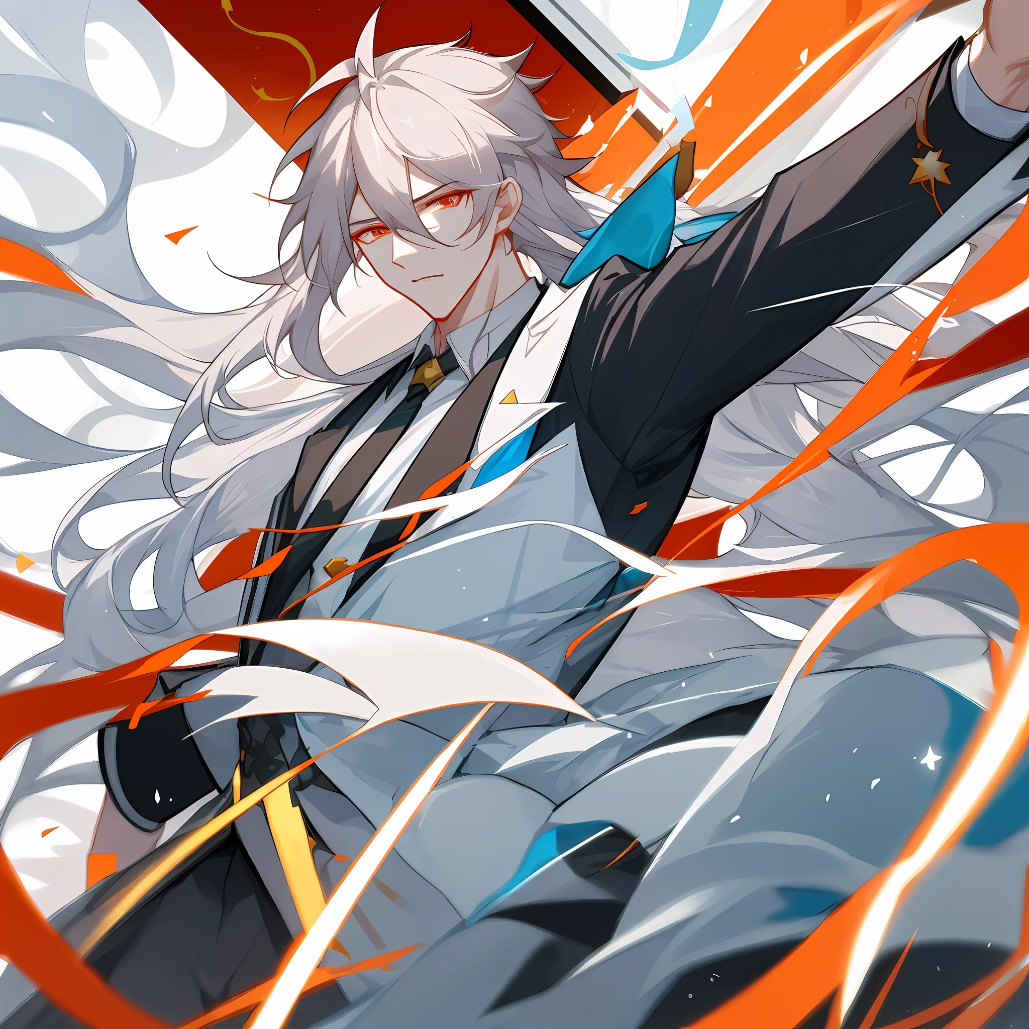 Jing Yuan from Honkai Star Rail, handsome man, grown man, long white hair, intimidating, dynamic pose