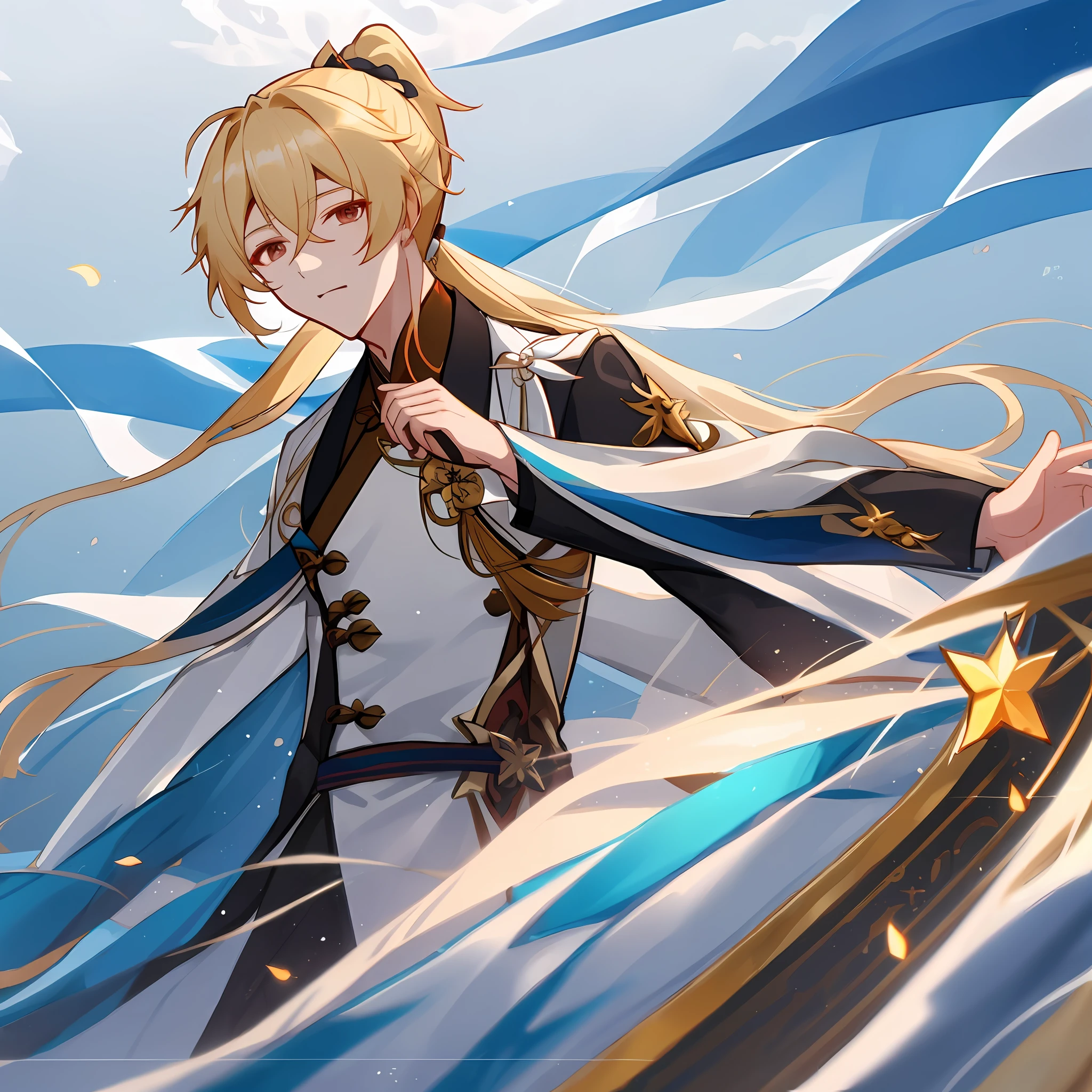 Yanqing, Yanqing from Honkai Star Rail, young boy, blonde, long hair in a ponytail, handsome