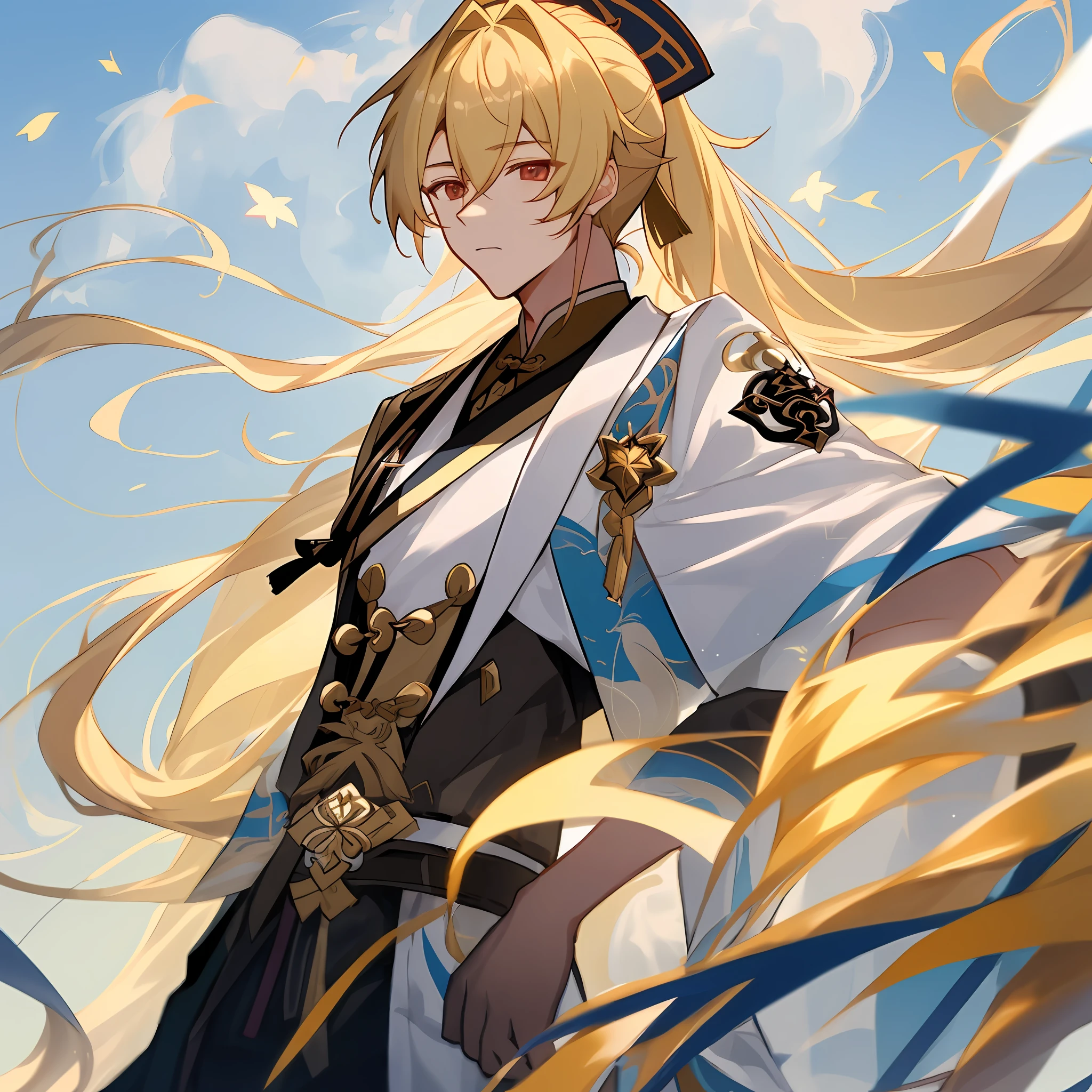 Yanqing, Yanqing from Honkai Star Rail, young boy, blonde, long hair in a ponytail, handsome