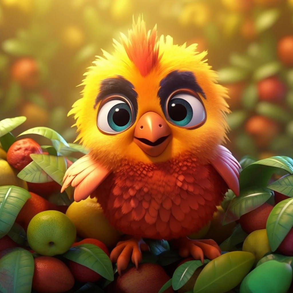 Fruit Flash, Bird Patrol, Cute Character, Pixar style, with (detailed), fantastical, surreal and ((cute)) art style, cool with personality, high quality, high detail, high resolution, 8k