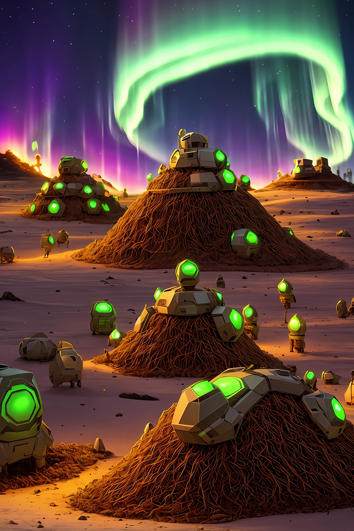 An anthill inside the server, computer boards in the form of defensive structures stick out on all sides, a strange glow of the color of the "northern lights" emanates from the anthill