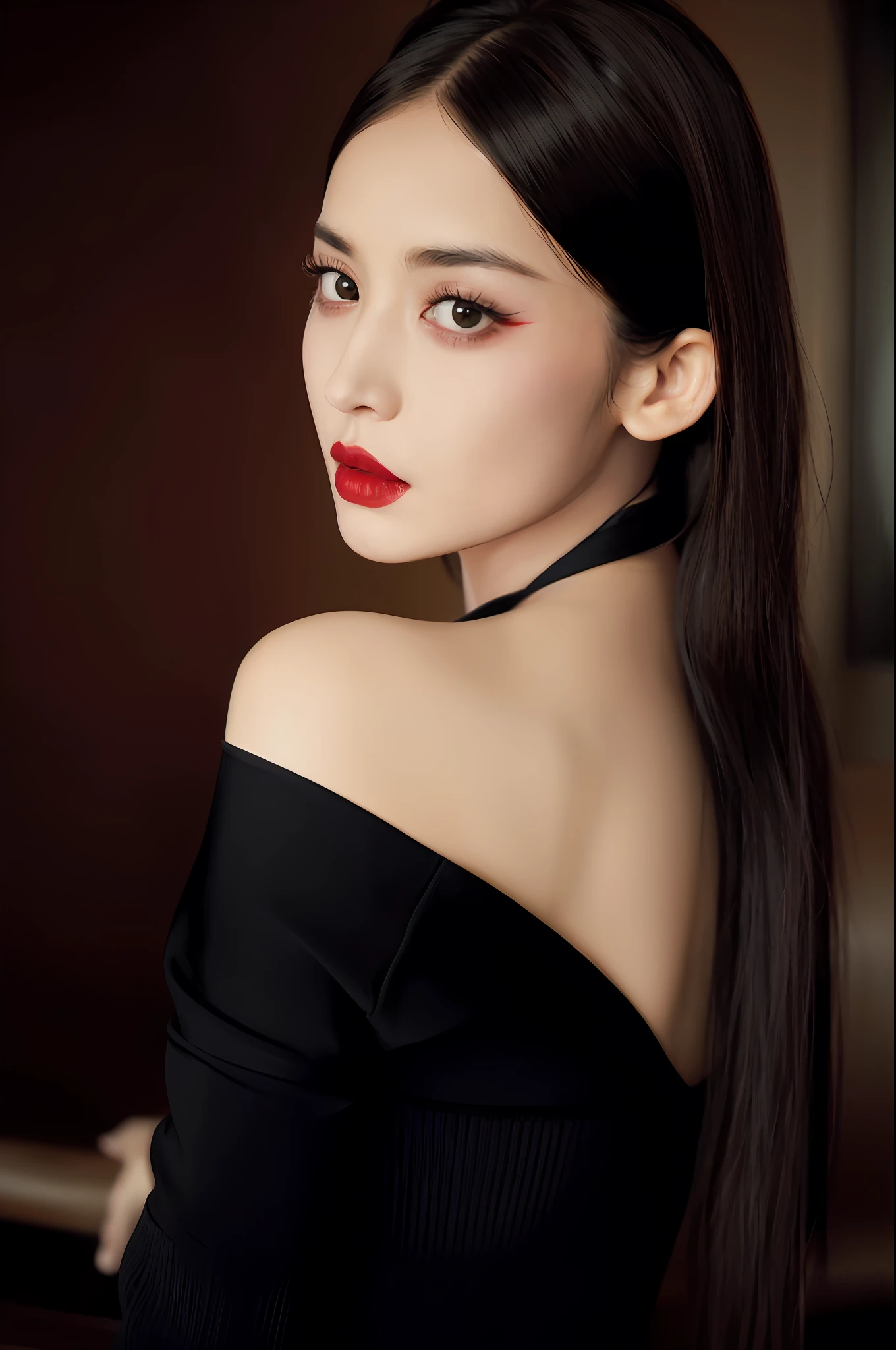 arafed woman with long black hair and red lipstick posing for a picture, dilraba dilmurat, fan bingbing, sha xi, gorgeous chinese model, jingna zhang, ruan jia beautiful!, inspired by Huang Ji, jia, li zixin, inspired by Dai Xi, inspired by Zhang Yan, lu ji, xianxia