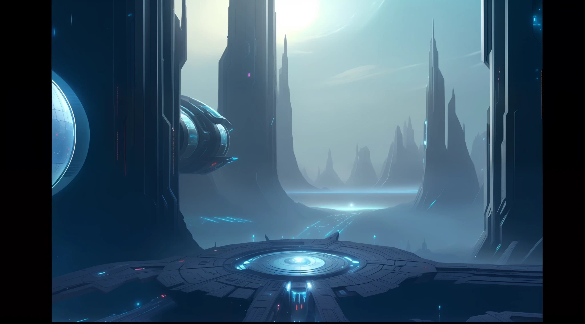 futuristic sci - fi art of a sci - fi city with a futuristic spaceship, futuristic environment, sci-fi digital painting, futuristic setting, sci fi digital painting, in fantasy sci - fi city, scifi environment, sci fi landscape, sci-fi landscape, scifi landscape, sci - fi landscape, sci-fi fantasy wallpaper, sci-fi fantasy desktop wallpaper