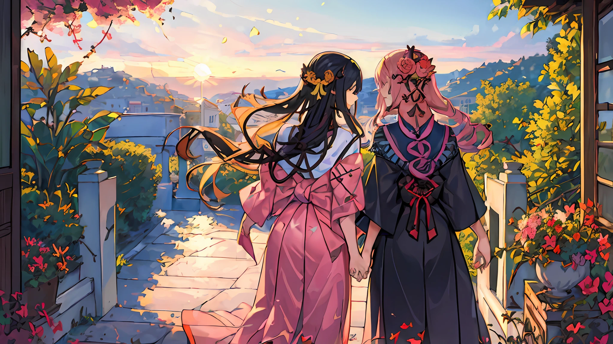 flowing hair, hidden faces