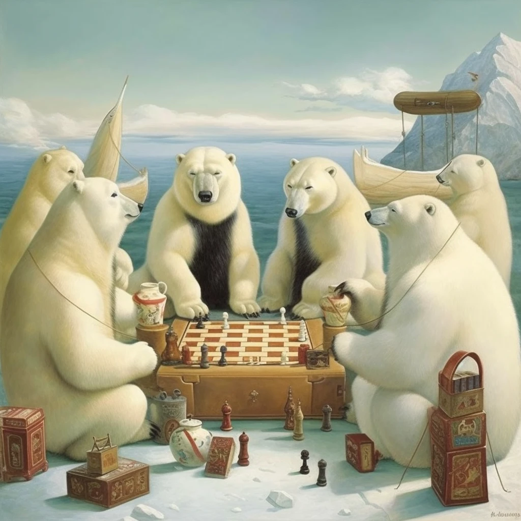 Polar bears and penguins playing backgammon