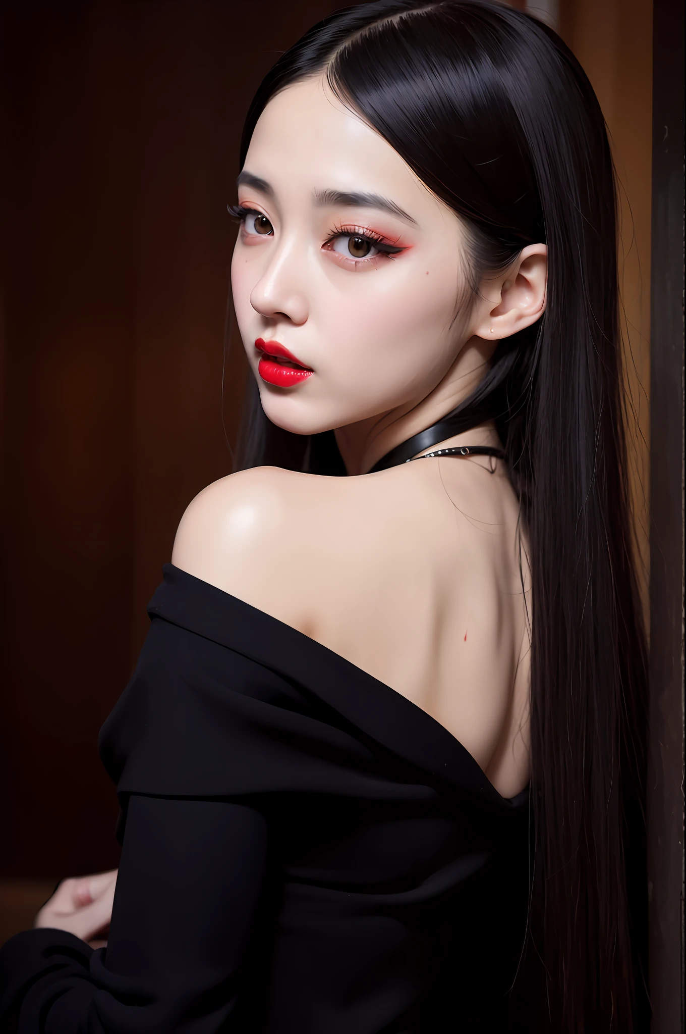 arafed woman with long black hair and red lipstick posing for a picture, dilraba dilmurat, fan bingbing, sha xi, gorgeous chinese model, jingna zhang, ruan jia beautiful!, inspired by Huang Ji, jia, li zixin, inspired by Dai Xi, inspired by Zhang Yan, lu ji, xianxia