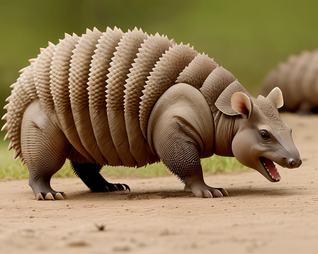 an angry armadillo bearing it's teeth