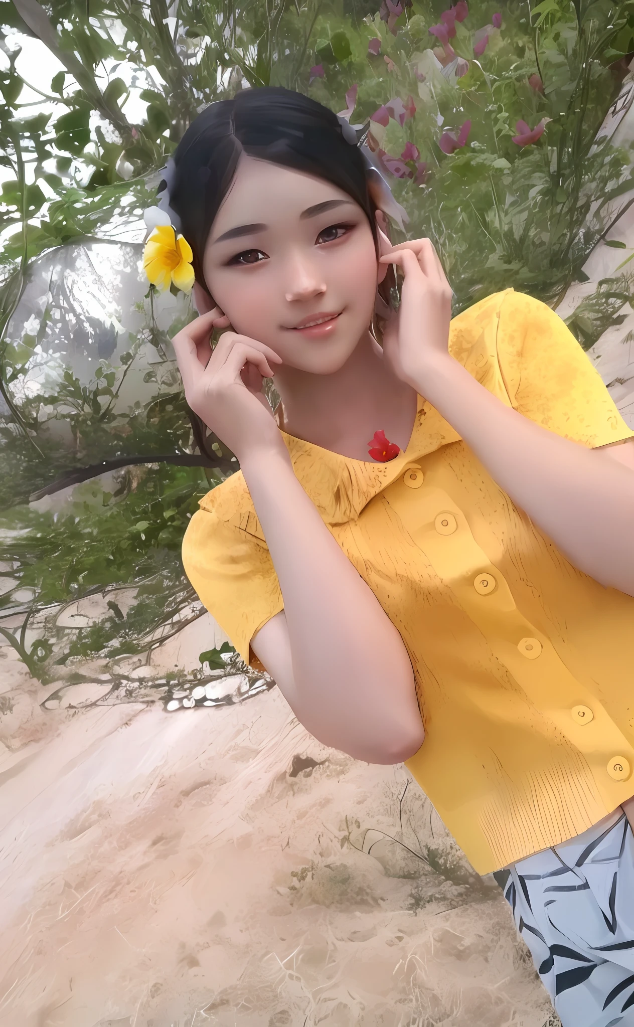 Anime girl,overgrown with poppy flower, natural skin texture, 4k textures, hdr, complex, highly detailed, sharp focus,