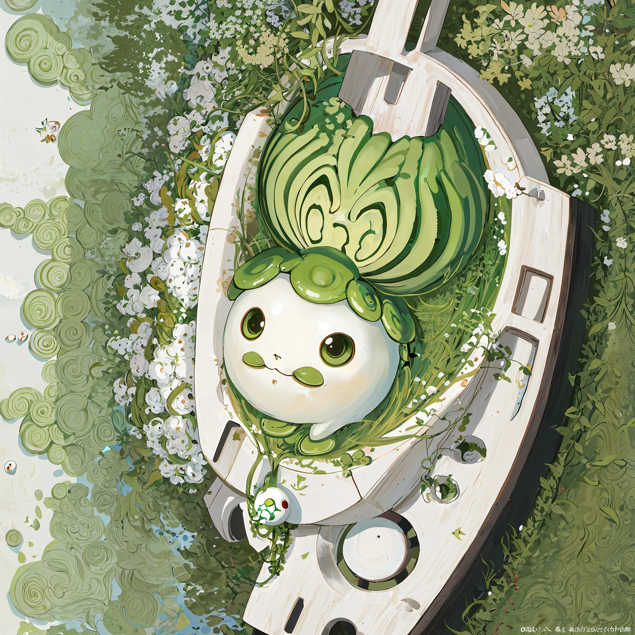 (by Naoto Hattori:1.2), a white embryo of white sheep, alone inside a white and green placenta