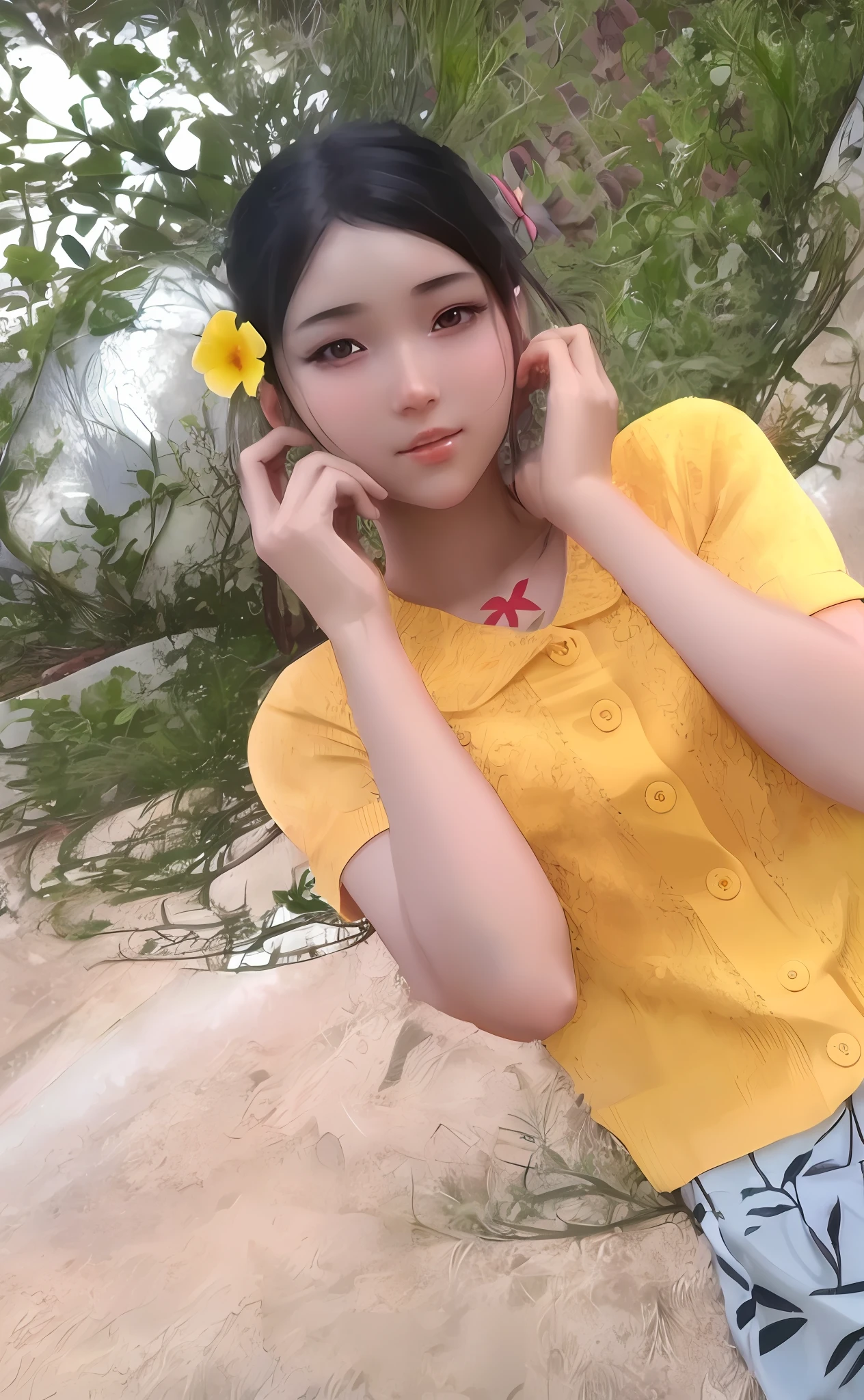 Anime girl,overgrown with poppy flower, natural skin texture, 4k textures, hdr, complex, highly detailed, sharp focus,