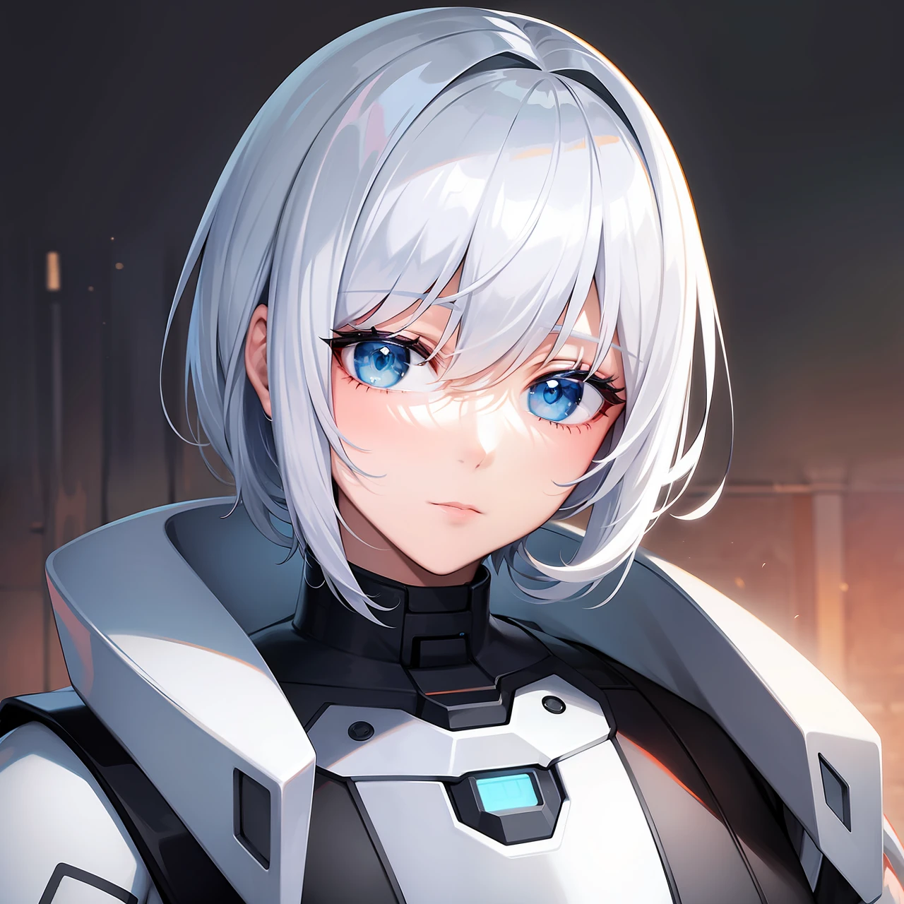 1robo soldier with human head, white hair, 48 years old