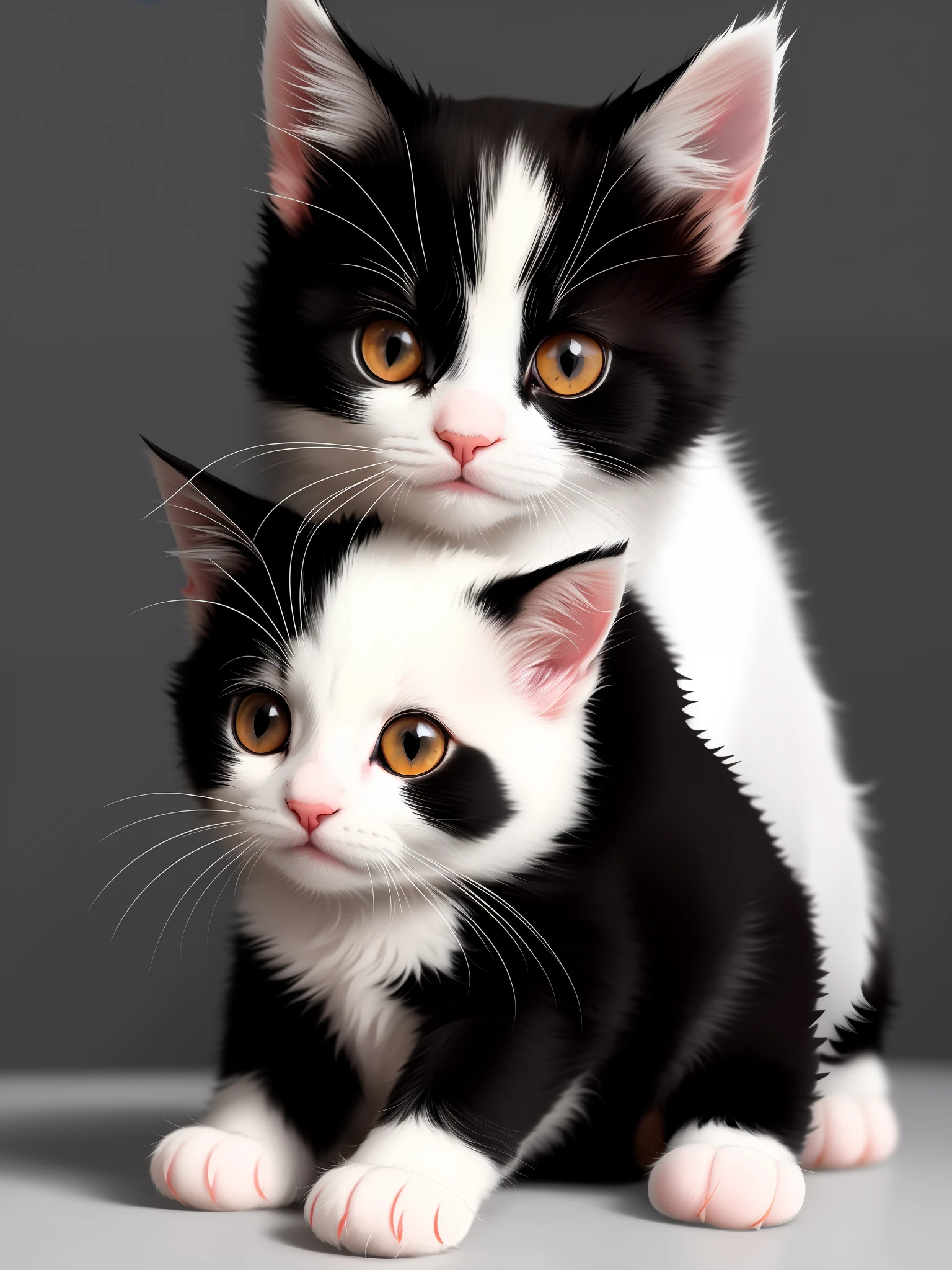 A cute black and white kitten with black and white eyes, like a messenger of the prefecture