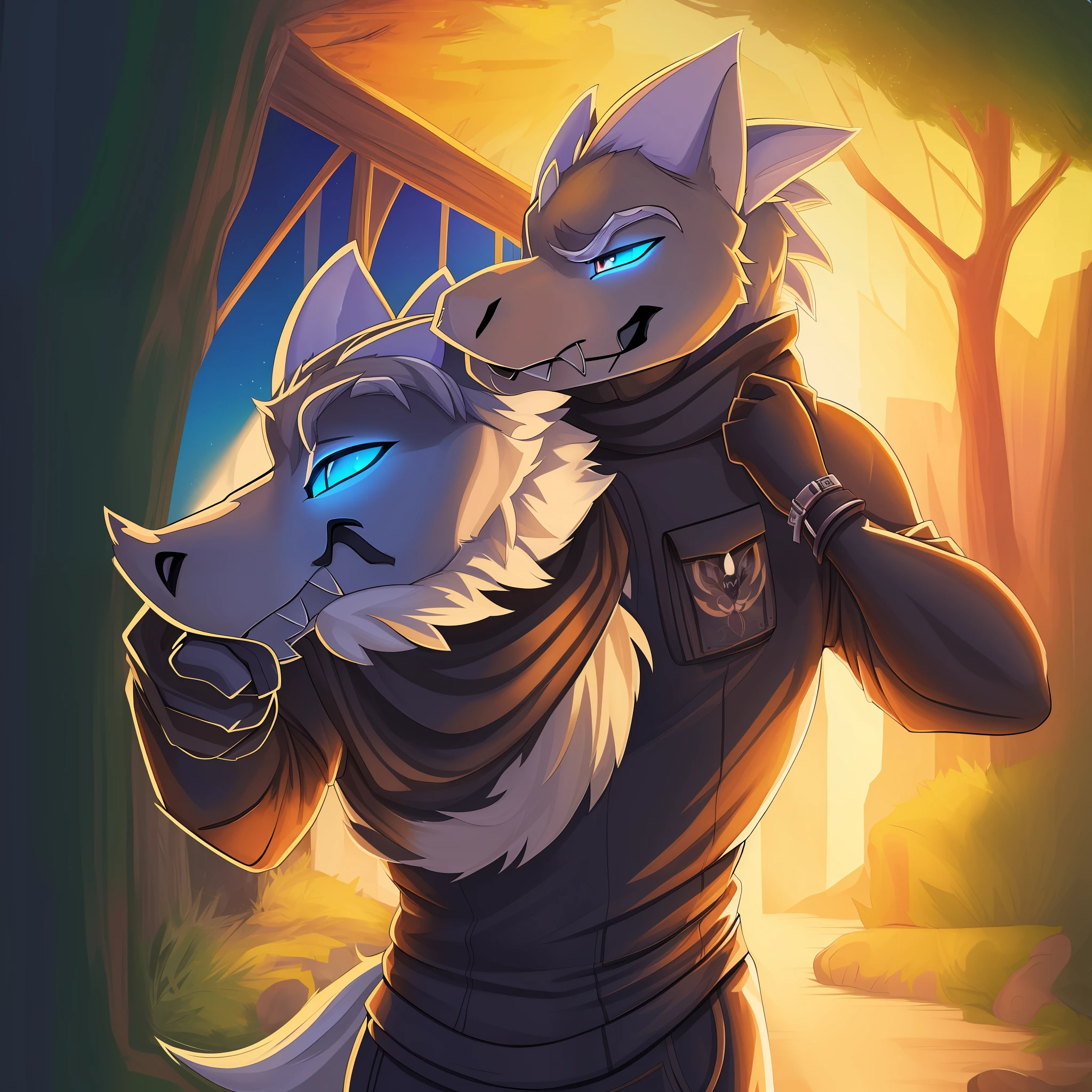 Masterpiece, best quality, Wolf_male, detailed_fluffy_fur, uploaded_to_e621, antro, furry_male, Masterpiece, Best_quality, solo, (Antro), kemono art style, sfw