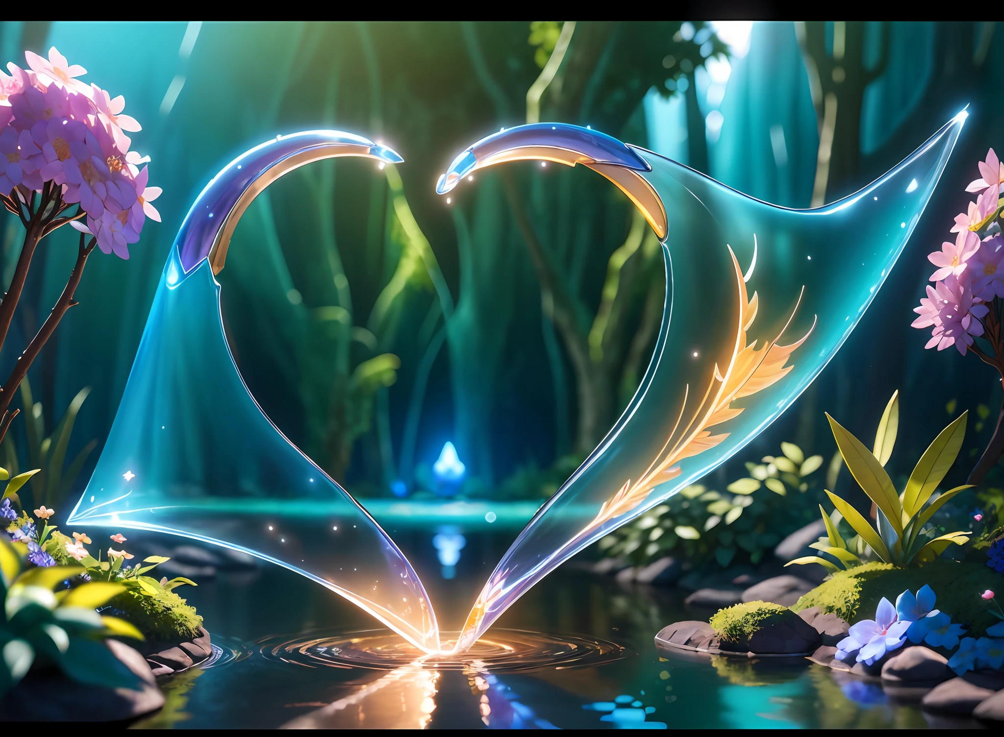 masterpiece, (clean glass, shine:1.2, (transparent:1.1) ,gloss)), best quality, ( Pixar - style :1.4), (In a cave, at night, surrounded by glowing plants, flowers, flying fireflies, bonfires), (Ultra detailed, aesthetic, beautiful composition, rich bright colors, volumetric soft light).
4k, reflection in the water, water ripple Inspired by Alice in Wonderland, magic, fairy tales. unreal
Engine, octane render, cuteness render, 3d rendering, Adobe Photoshop, awe inspiring, beautiful