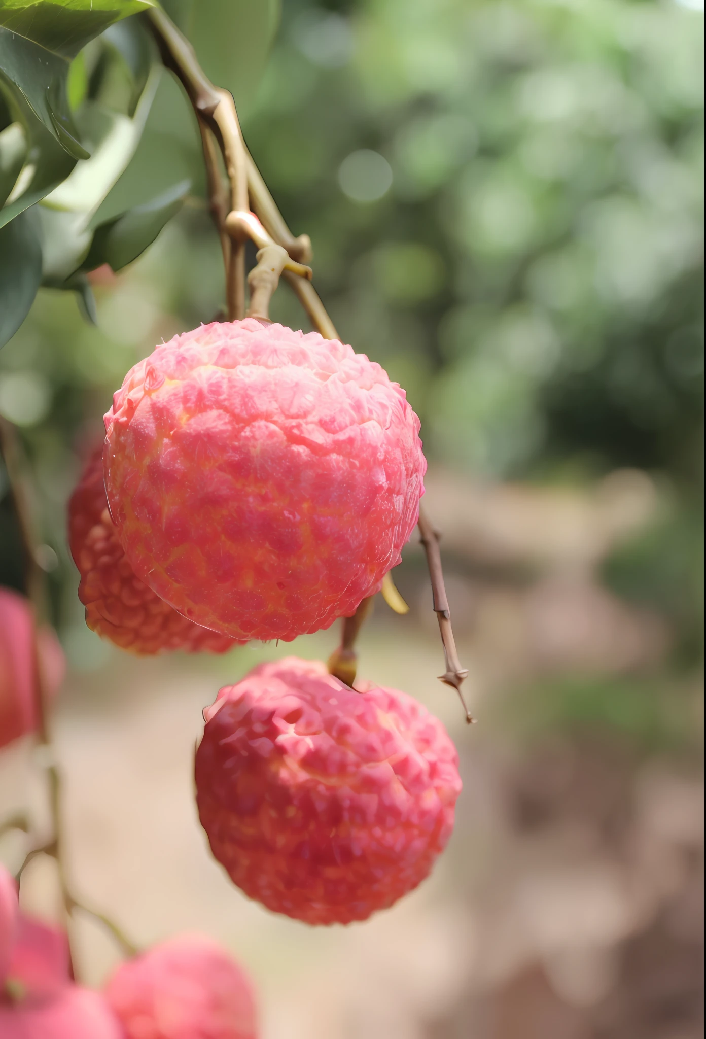 there are two red fruits hanging from a tree in the forest, coxcomb, fruit, close up of iwakura lain, raspberry, an alien fruit, jungle fruit, tropical fruit, mangosteen, plumbus, reddish, fruit trees, eating rotting fruit, passion fruits, gorgeous lady, strange fruits, the photo shows a large, carolina reaper