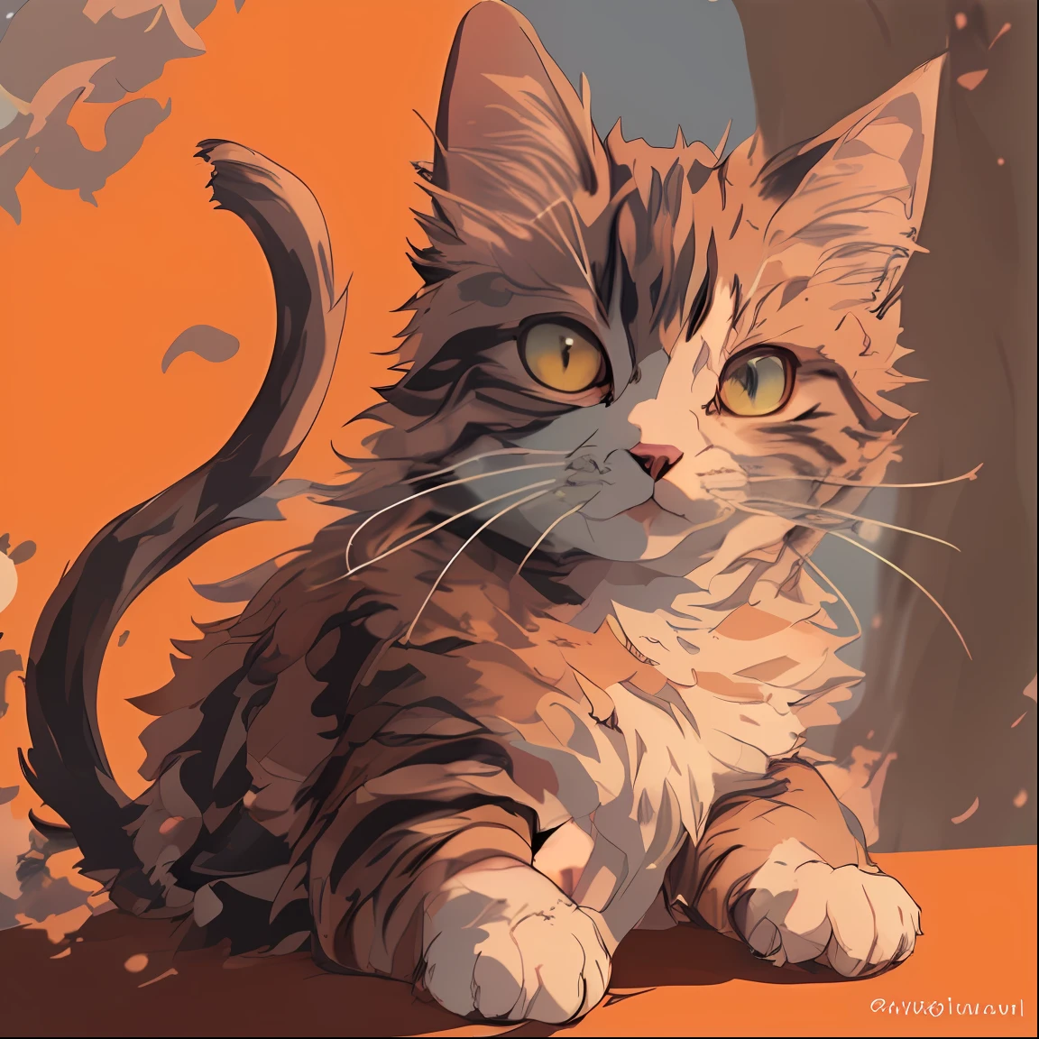 1cat, Maine, anime cat, orange background, cute detailed digital art, realistic anime cat, cat. Digital painting, digital painting highly detailed, anime visual of cute cat, detailed digital anime art, digital illustration style, highly detailed vector art, highly detailed digital painting, digital art on pixiv, cat detailed