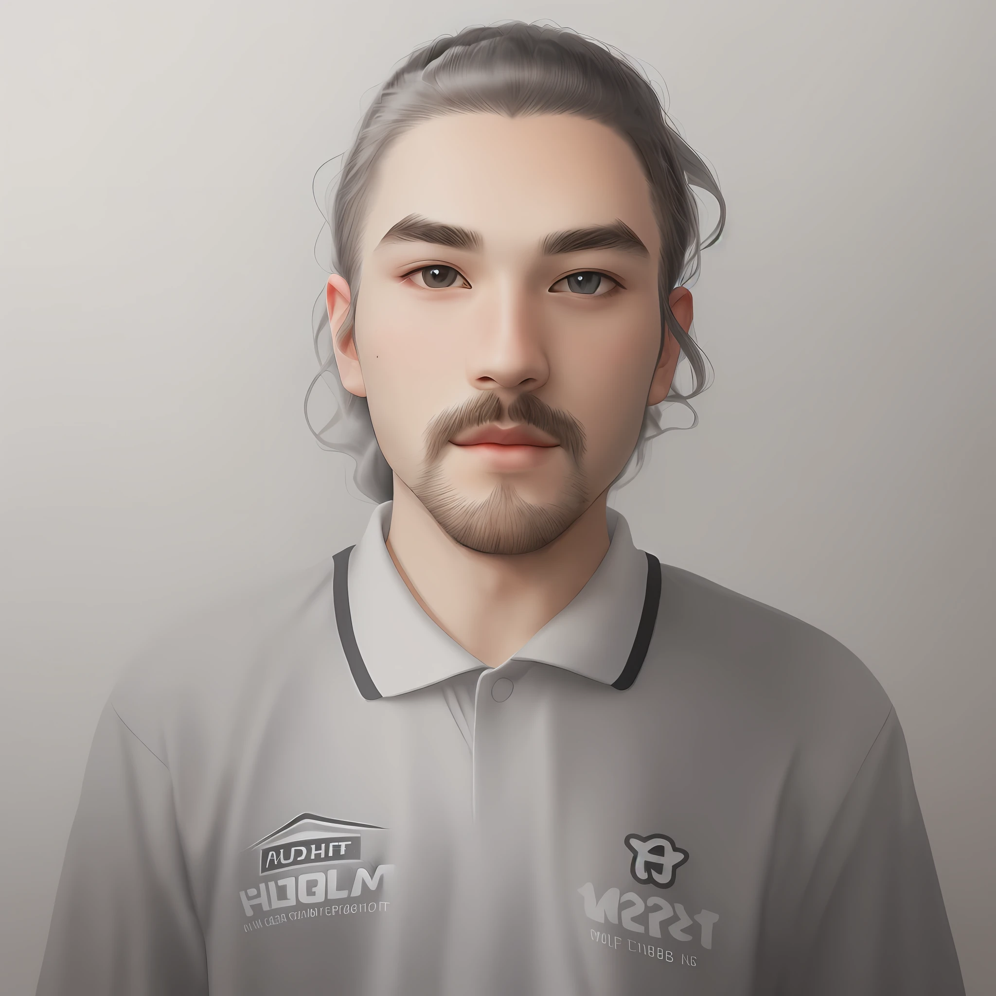 change grey background.remove logo on the shirt.add long hair.smudge art