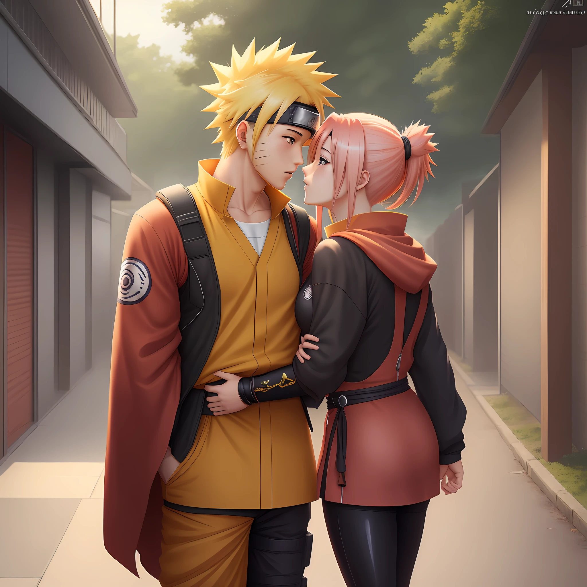 A couple of anime characters kissing, Naruto, high quality fanart, anime image, 8K