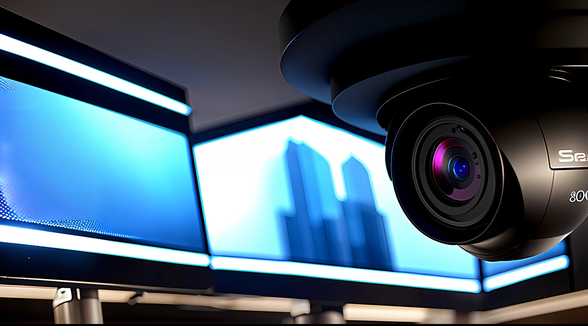 futuristic surveillance cameras, dystopian society (vibrant, photorealistic, realistic, dramatic, dark, sharp focus, 8k)