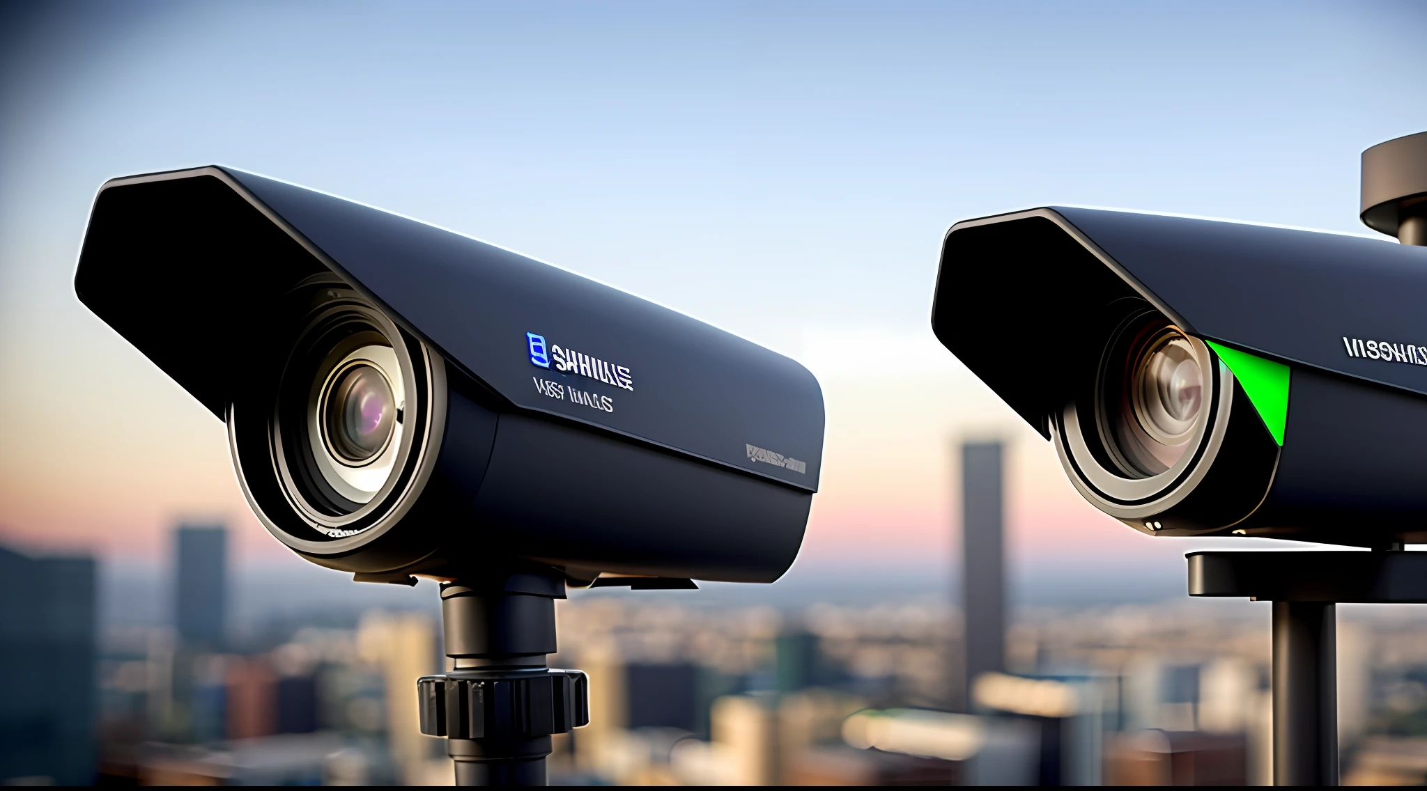 futuristic surveillance cameras, dystopian society (vibrant, photorealistic, realistic, dramatic, dark, sharp focus, 8k)