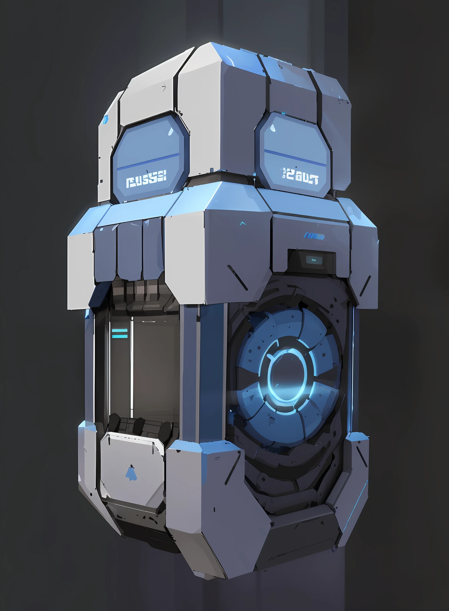 there is a futuristic looking object with a blue light on it, sci - fi vending machine, sci-fi vending machine, hard surface concept art, concept art | dyson, hard surface 3 d, object concept art, hard surface modelling, containment pod, concept art-h 640, hard surface modeling, blueshift render, fps game concept art