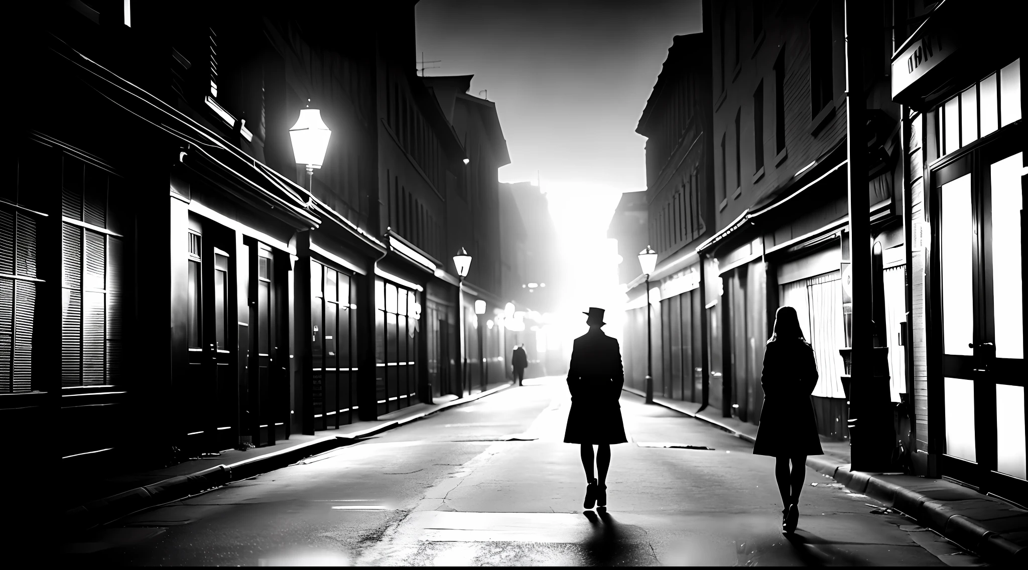 dark alleys and silhouettes of secret meetings in a dystopian world (vibrant, photorealistic, realistic, dramatic, dark, sharp focus, 8k)