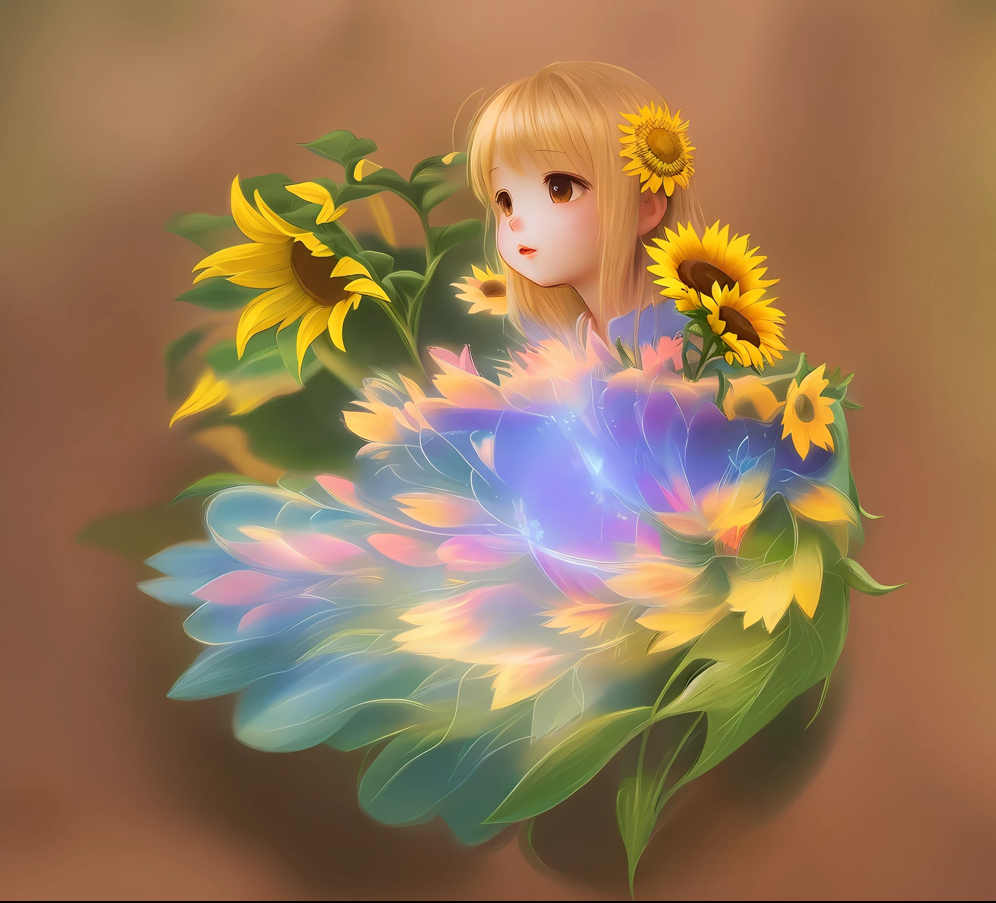 Sunflower Very Small Fairy Design Illustration Fantasy Bright