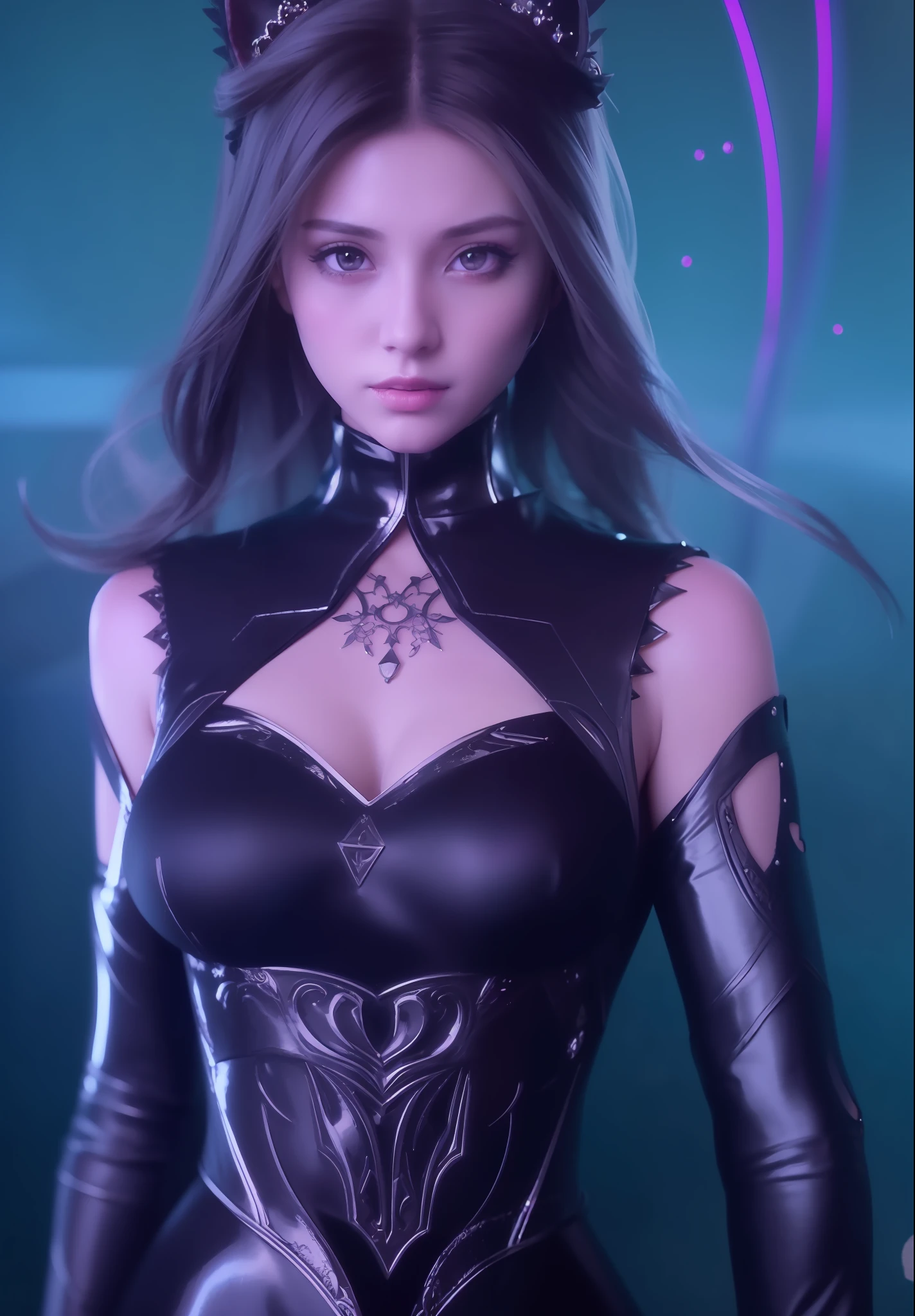 a close up of a woman in a black dress with a cat ears, realistic render character art 8 k, perfect android girl, portrait knights of zodiac girl, artgerm, realistic unreal engine, beautiful female android, realistic character, 8k high quality detailed art, hyperdetailed fantasy character, intricate ornate realistic cgi style