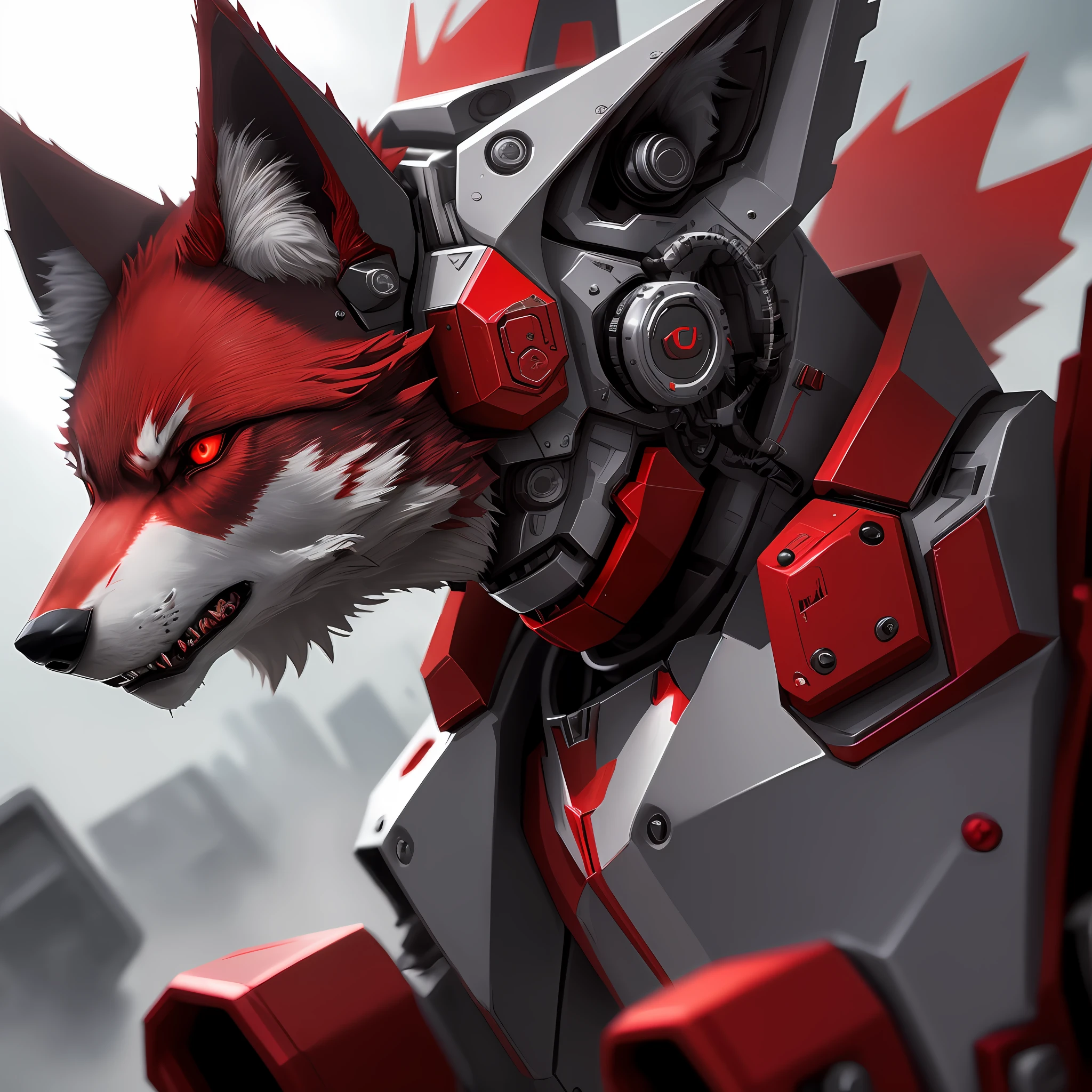 Red Bloodthirsty Wolf of the Future all robotic 4K