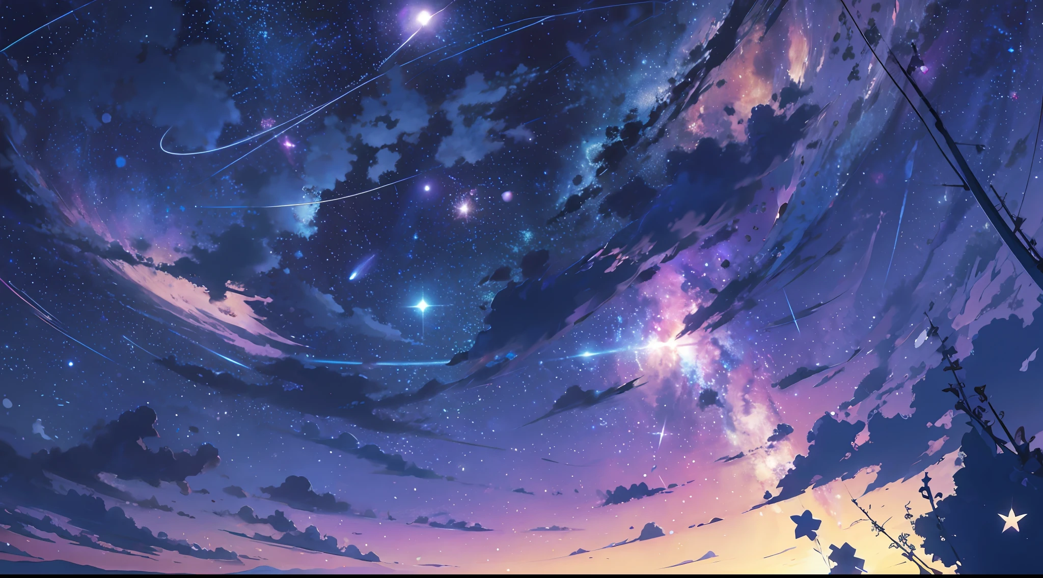 wallpaper, ridiculous resolution, high resolution, (masterpiece:1.4), super detailed, stars, seen from above, space, floating, night, delicate blue loght, --v 6